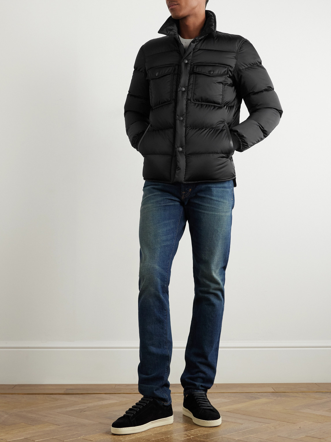 Tom Ford Leather-trimmed Quilted Padded Shell Down Jacket In Black