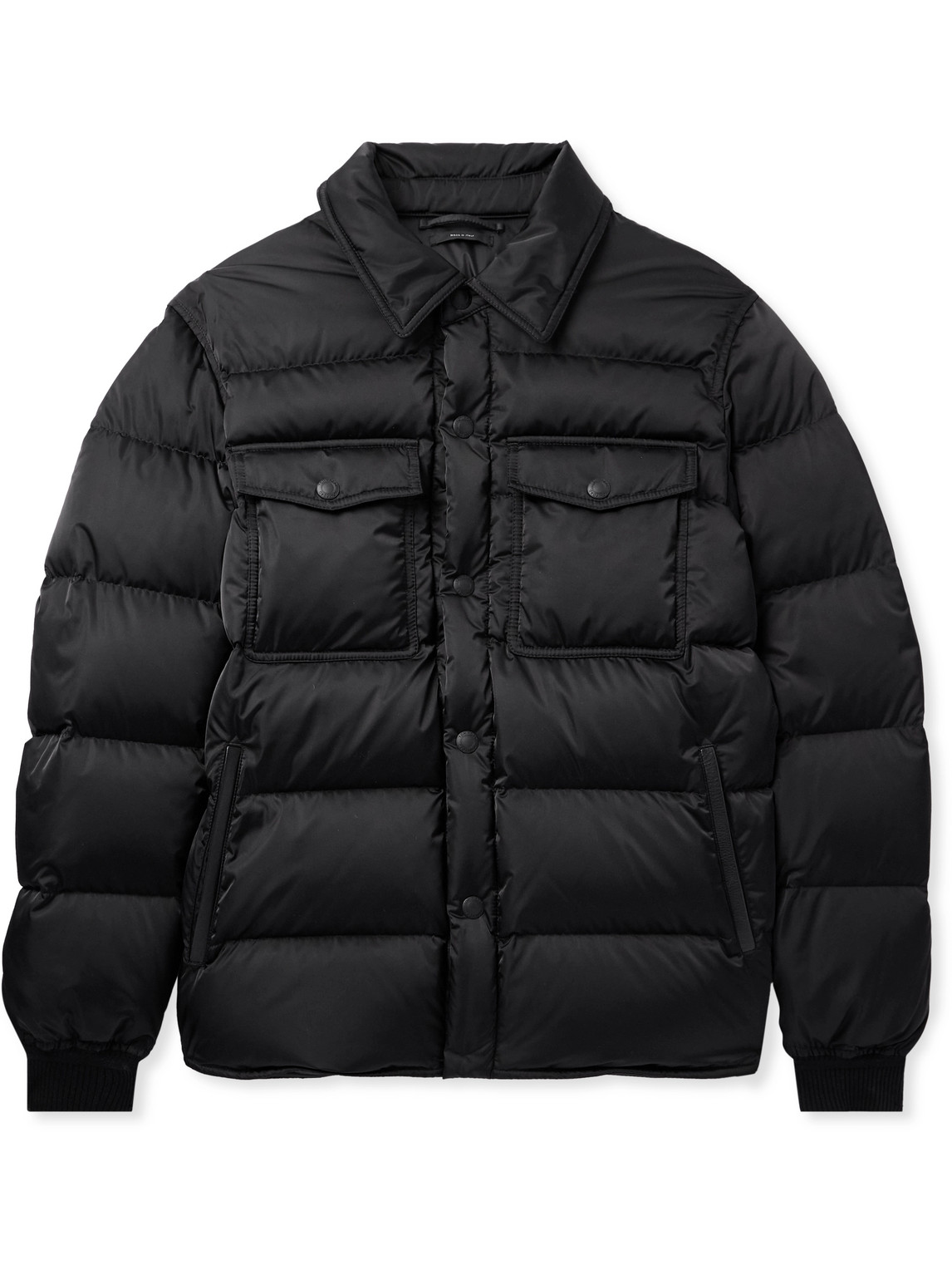 Tom Ford Leather-trimmed Quilted Padded Shell Down Jacket In Black