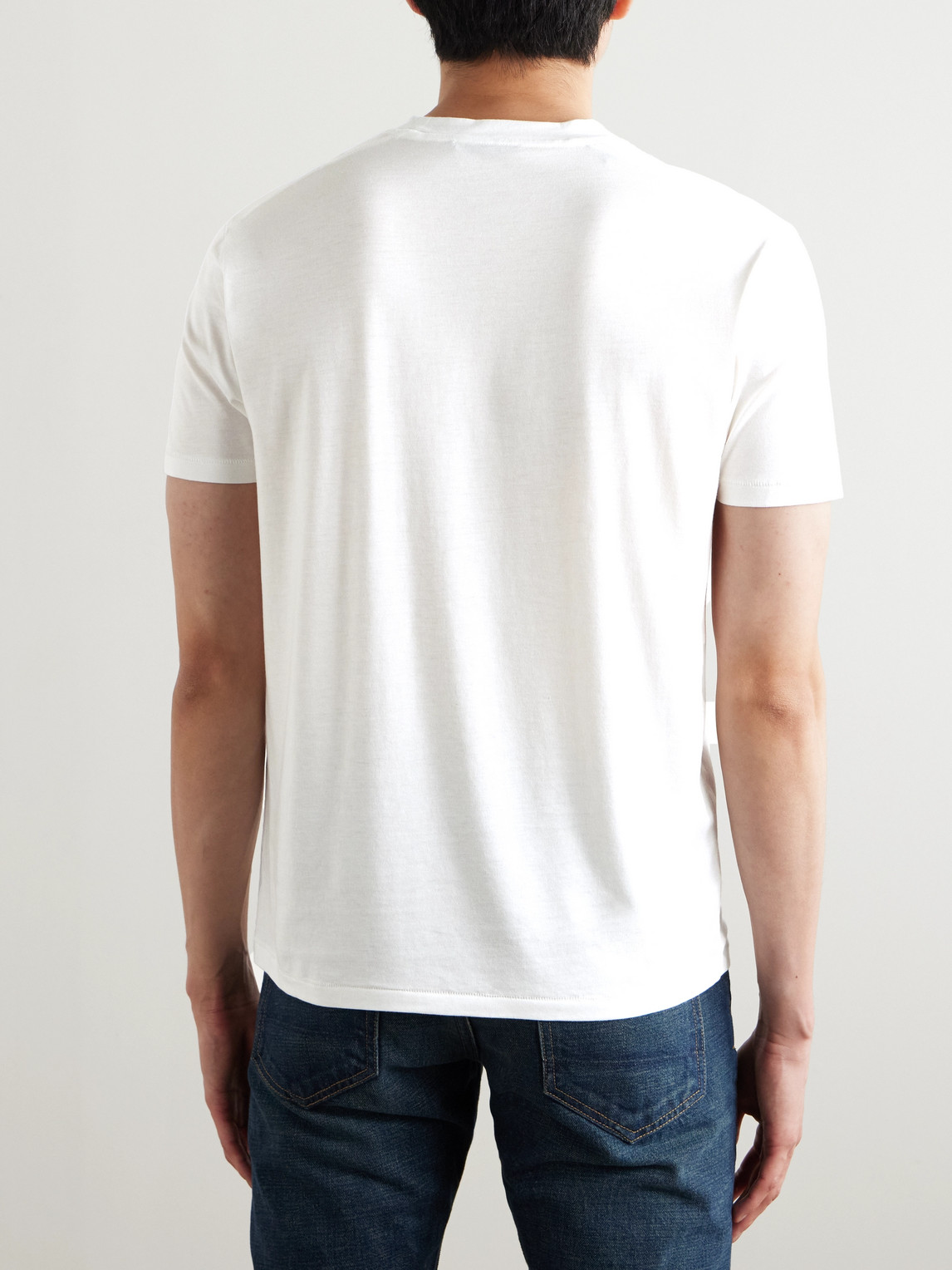 Tom Ford Placed Rib Slim-fit Lyocell And Cotton-blend Jersey T-shirt In White