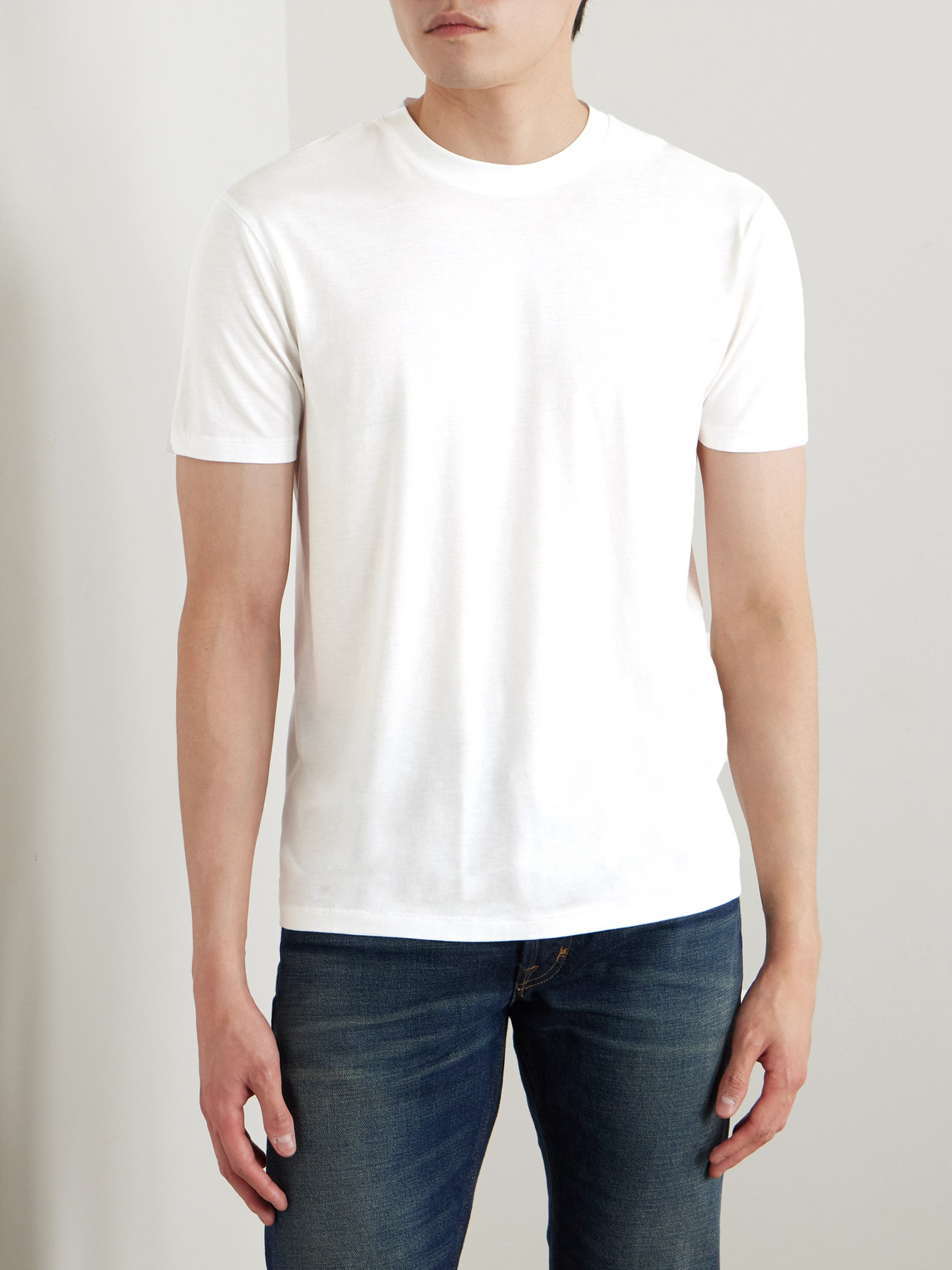 Tom Ford Placed Rib Slim-fit Lyocell And Cotton-blend Jersey T-shirt In White