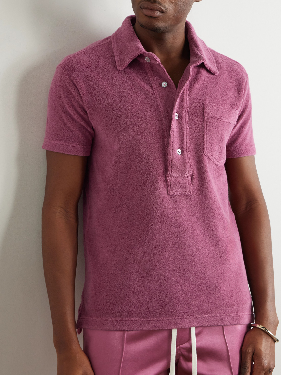 Tom Ford Cotton-blend Terry Polo Shirt In Pink