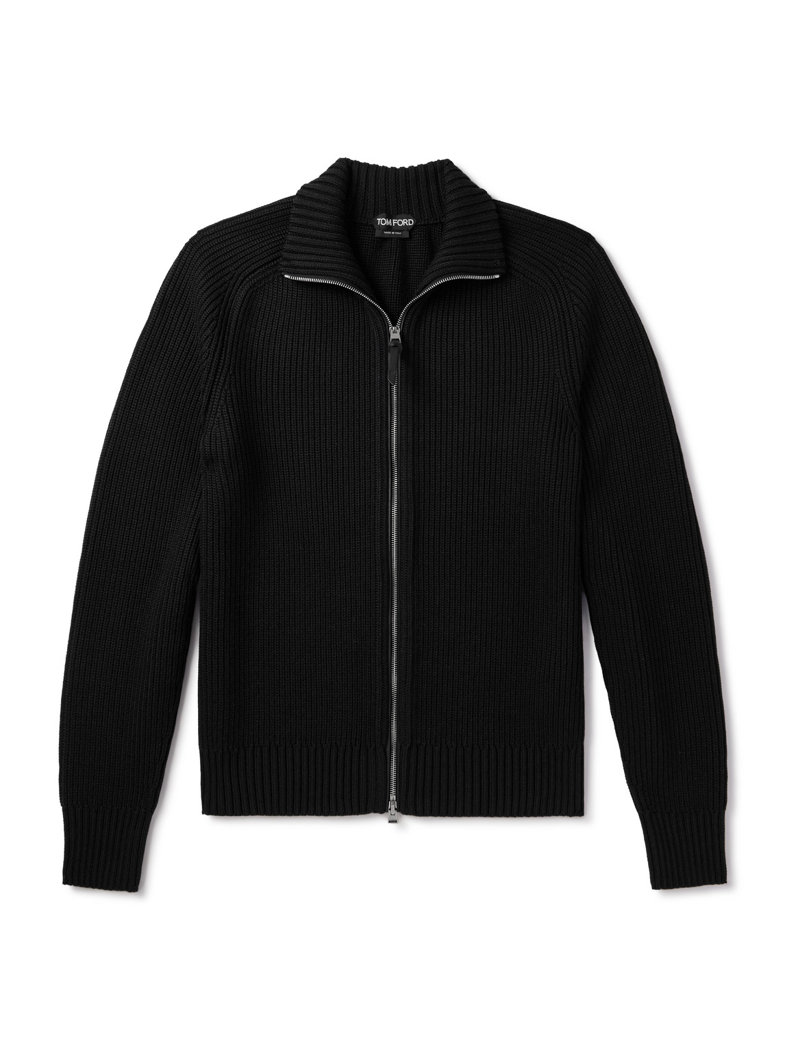 Tom Ford Slim-fit Ribbed Silk And Merino Wool-blend Cardigan In Black