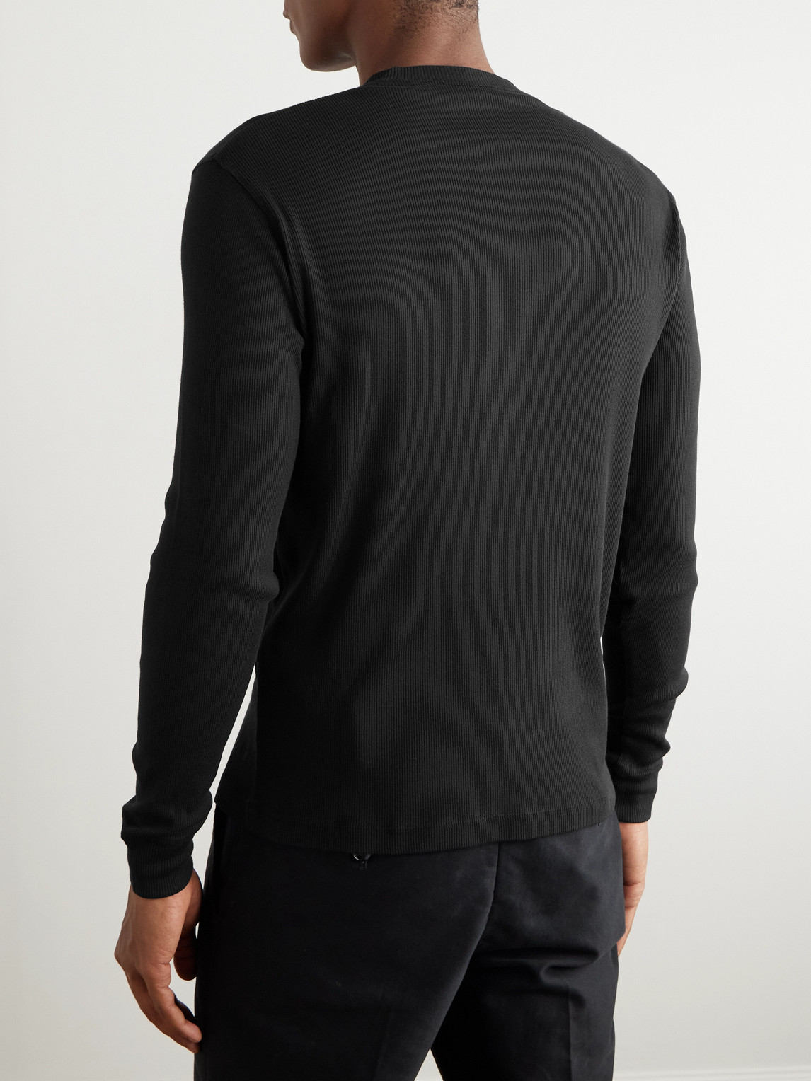 Tom Ford Slim-fit Ribbed Cotton And Modal-blend Jersey Henley T-shirt In Black