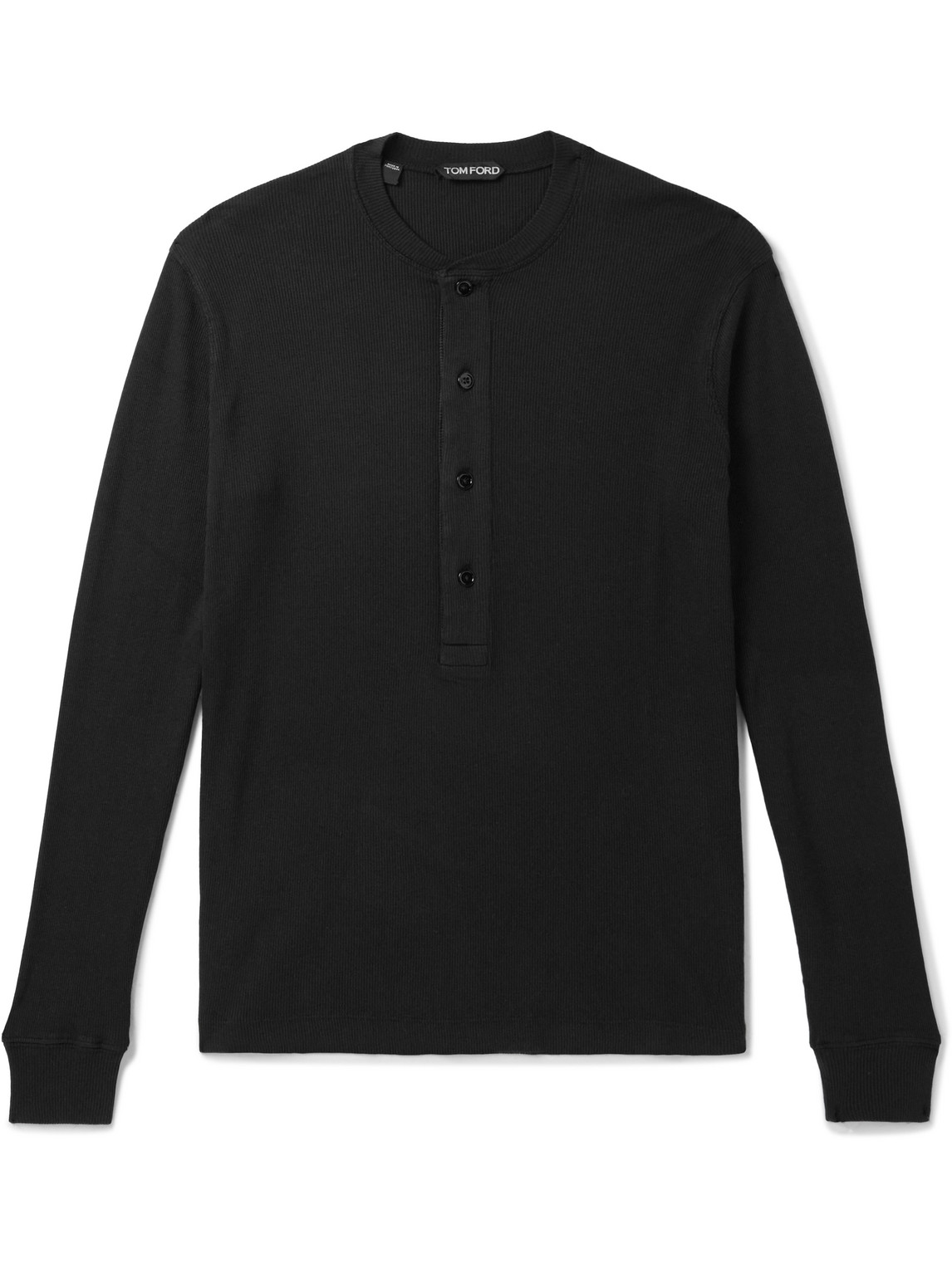 Tom Ford Slim-fit Ribbed Cotton And Modal-blend Jersey Henley T-shirt In Black