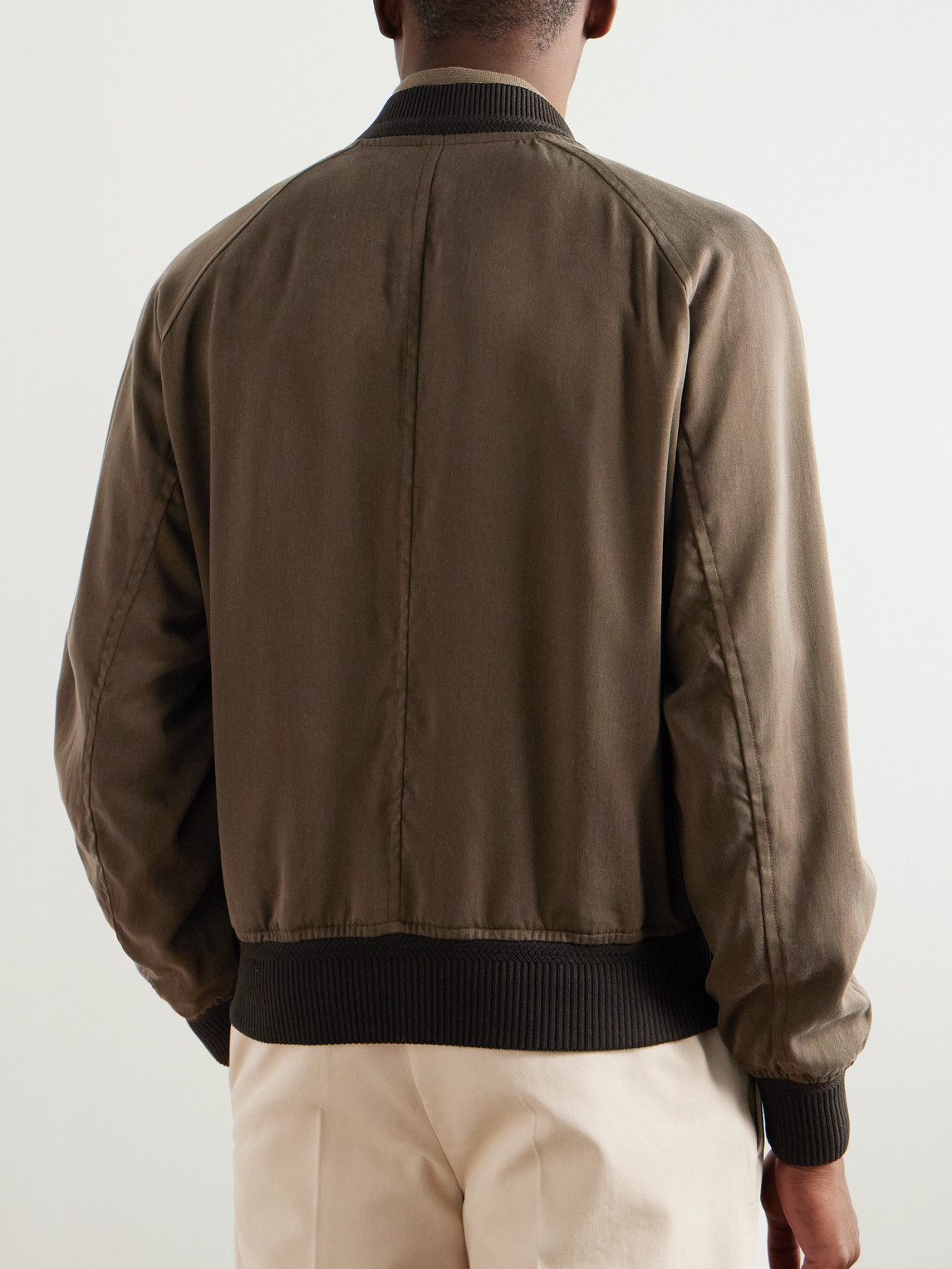 Tom Ford Leather-trimmed Lyocell-twill Bomber Jacket In Brown