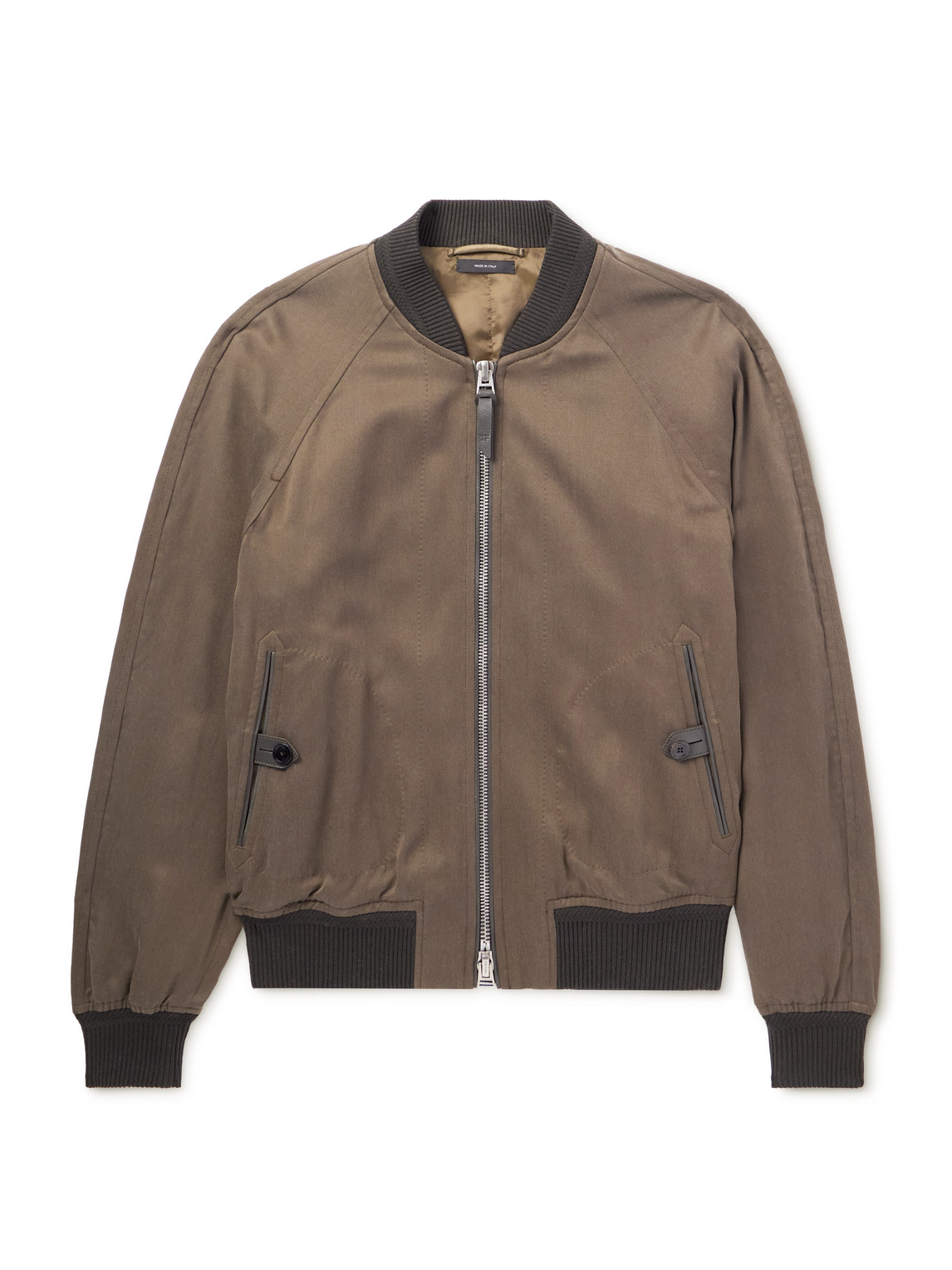 Tom Ford Leather-trimmed Lyocell-twill Bomber Jacket In Brown