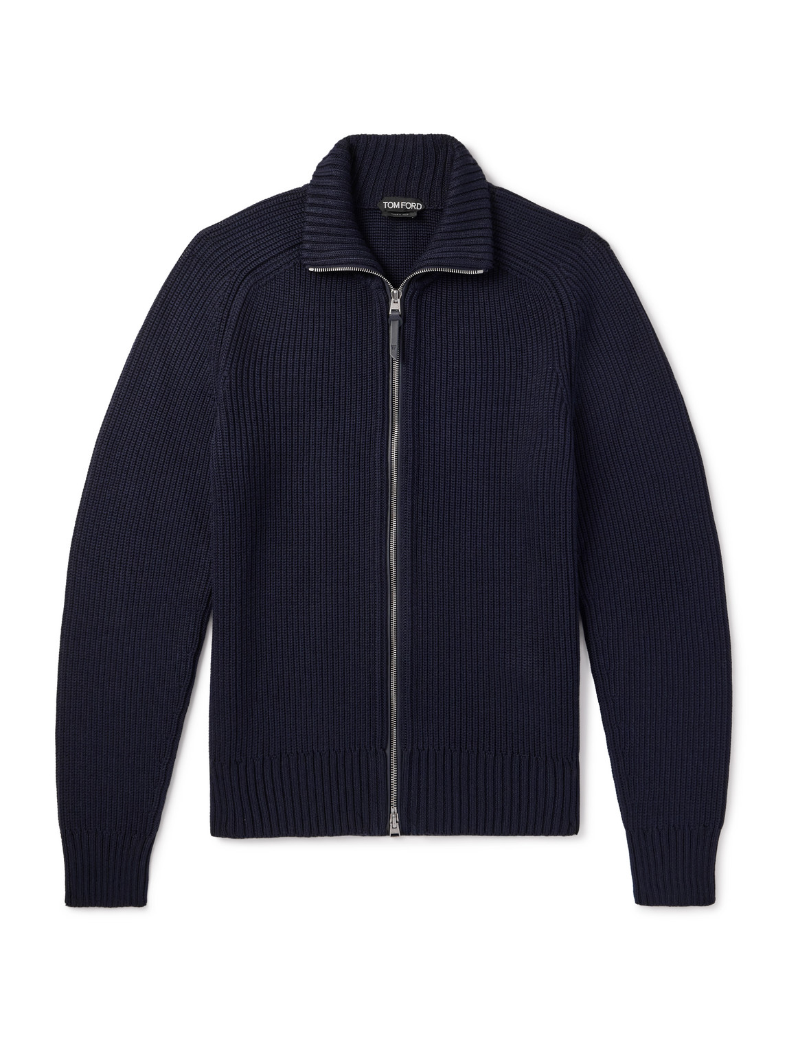 Tom Ford Slim-fit Ribbed Silk And Merino Wool-blend Cardigan In Blue