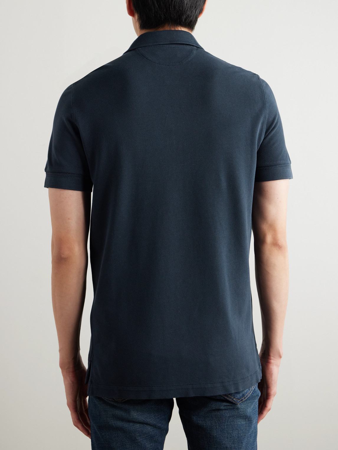 Tom Ford Midnight Cotton Blend Polo In Blue
