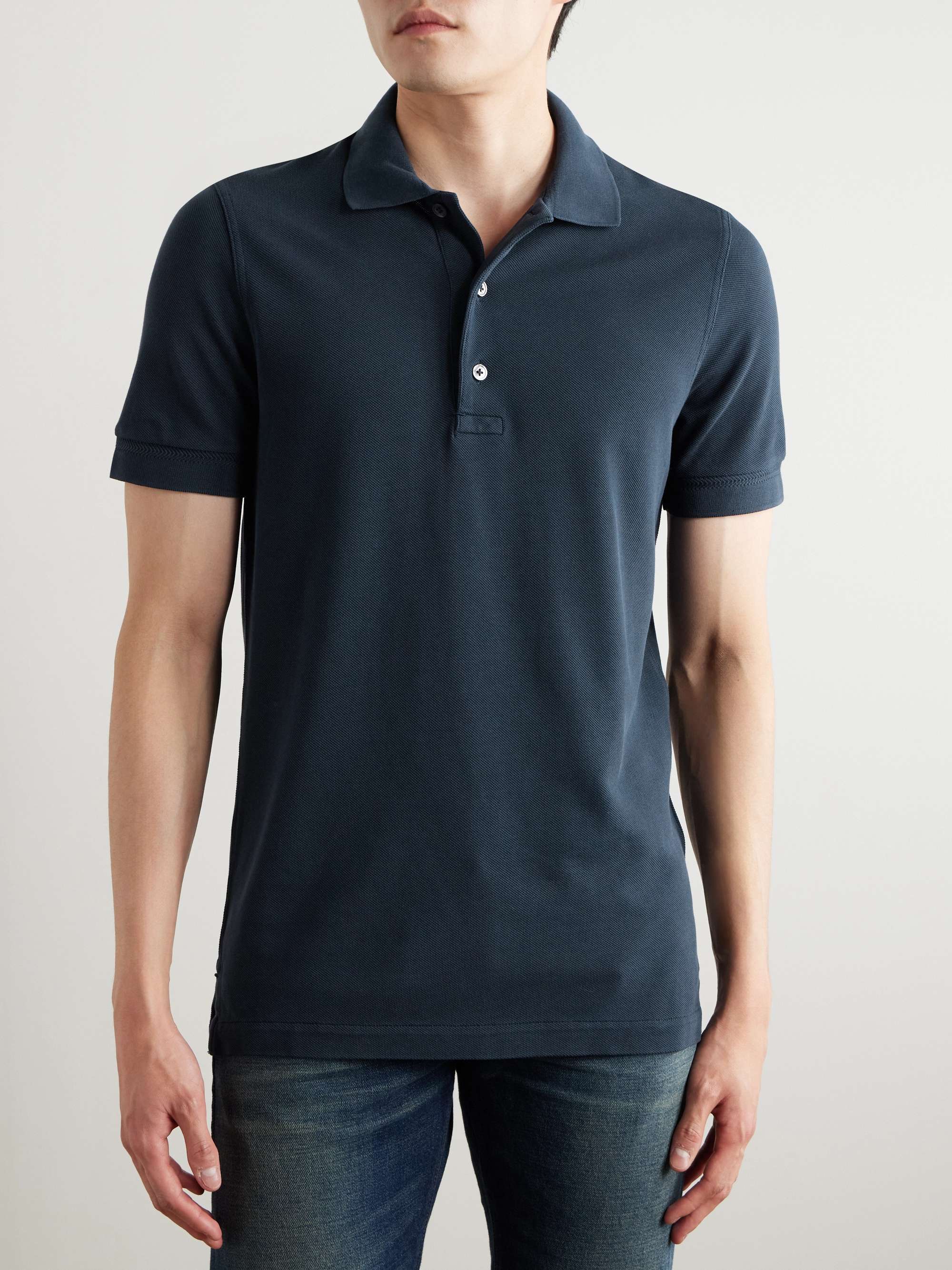 TOM FORD Lyocell and Cotton-Blend Piqué Polo Shirt for Men TOM FORD Lyocell and Cotton-Blend Piqué Polo Shirt for Men