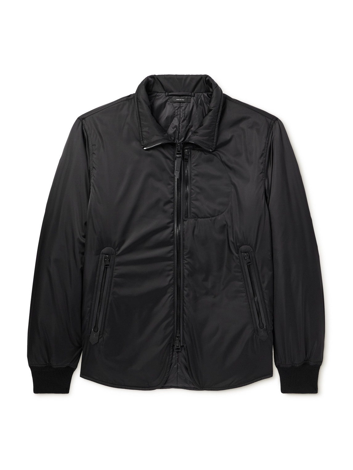 Tom Ford Padded Leather-trimmed Satin Bomber Jacket In Black
