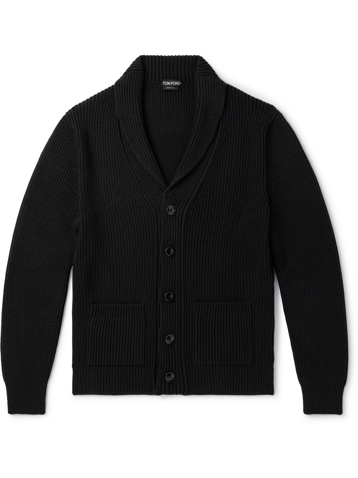 Shawl-Collar Ribbed Silk and Wool-Blend Cardigan