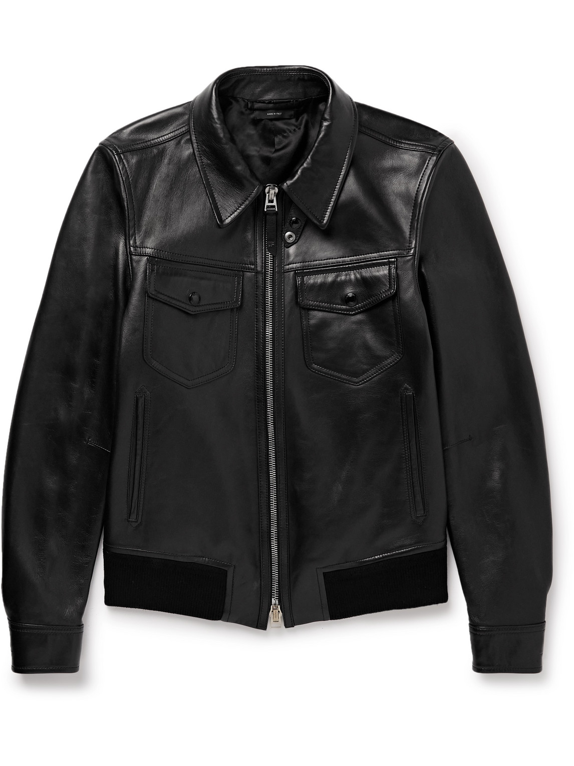 Tom Ford Leather Blouson Jacket In Black
