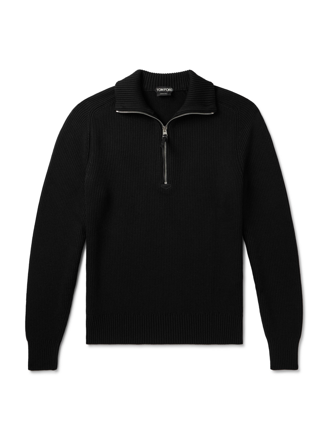Tom Ford Slim-fit Ribbed Silk And Merino Wool-blend Half-zip Sweater In Black