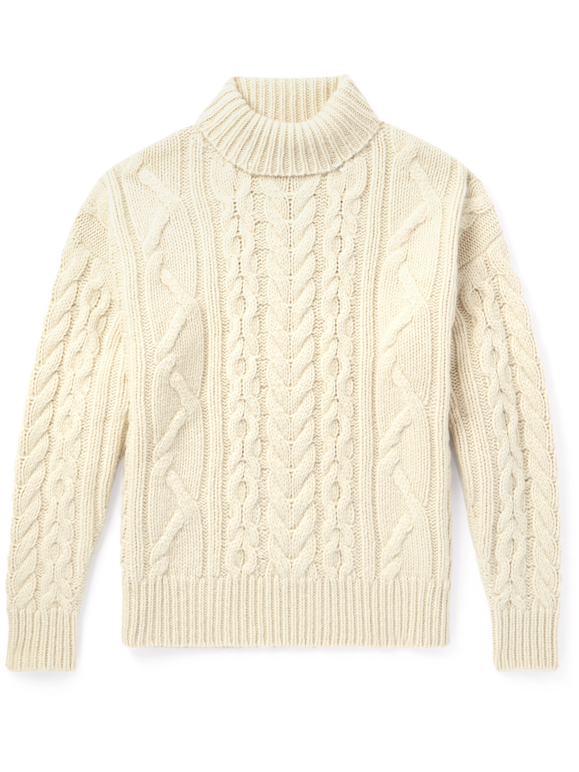 Cable-Knit Wool, Cashmere and Mohair-Blend Rollneck Sweater