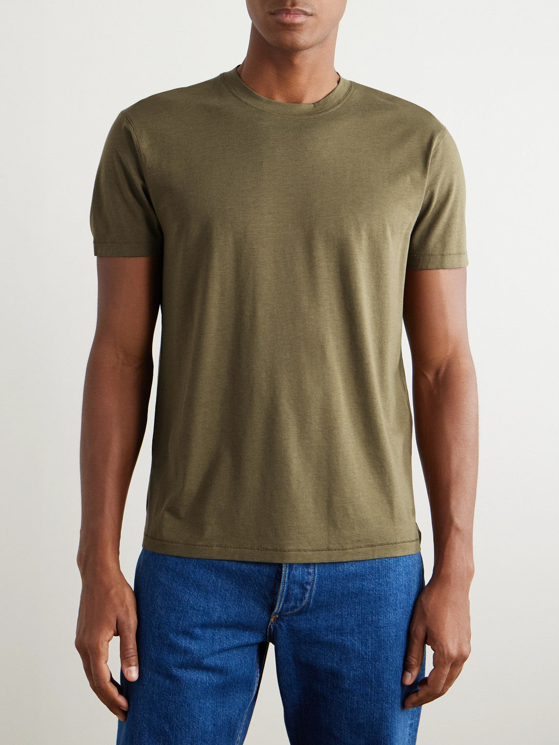 Tom Ford Slim-fit Lyocell And Cotton-blend Jersey T-shirt In Green