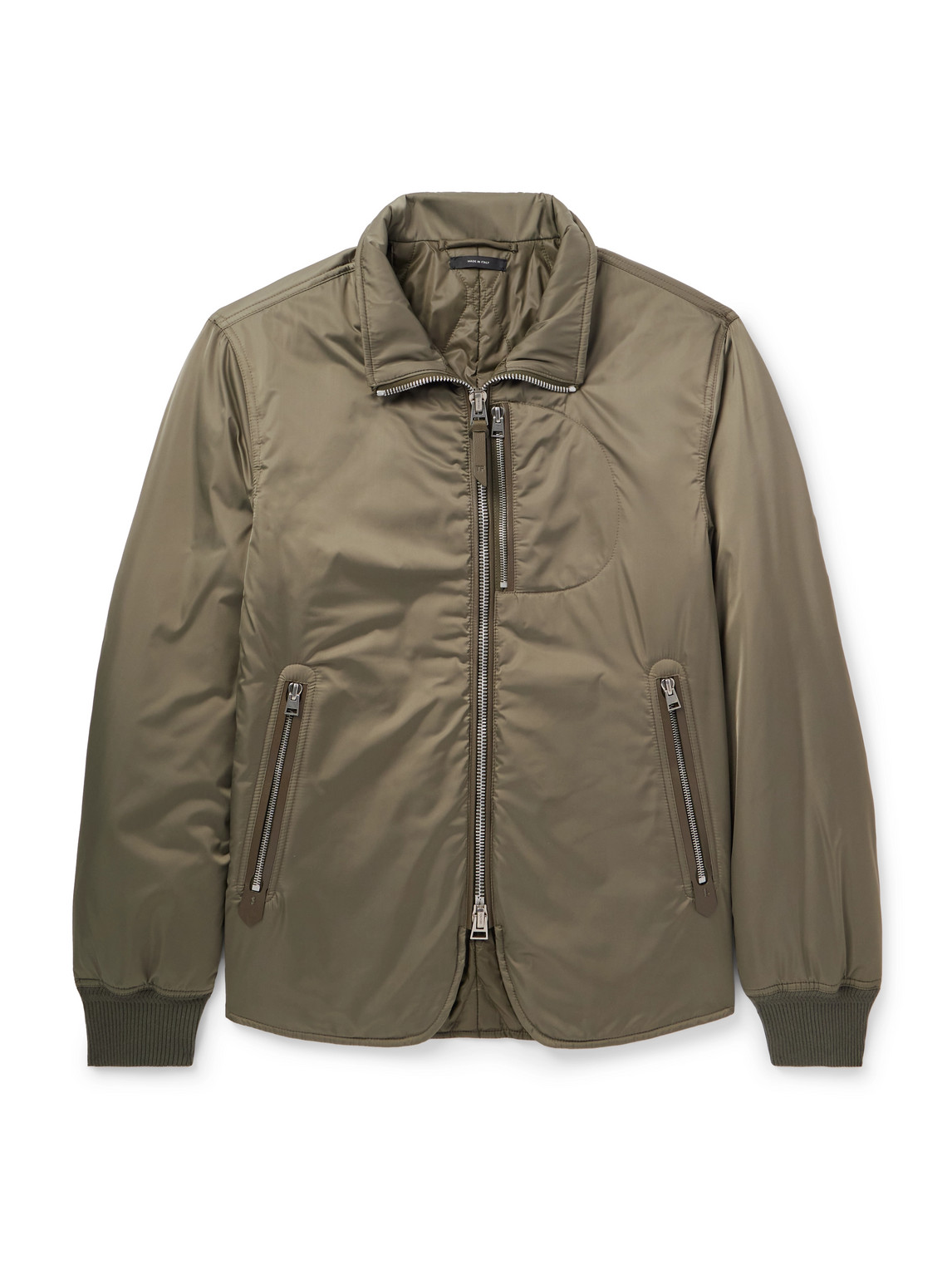 Tom Ford Padded Leather-trimmed Satin Bomber Jacket In Green