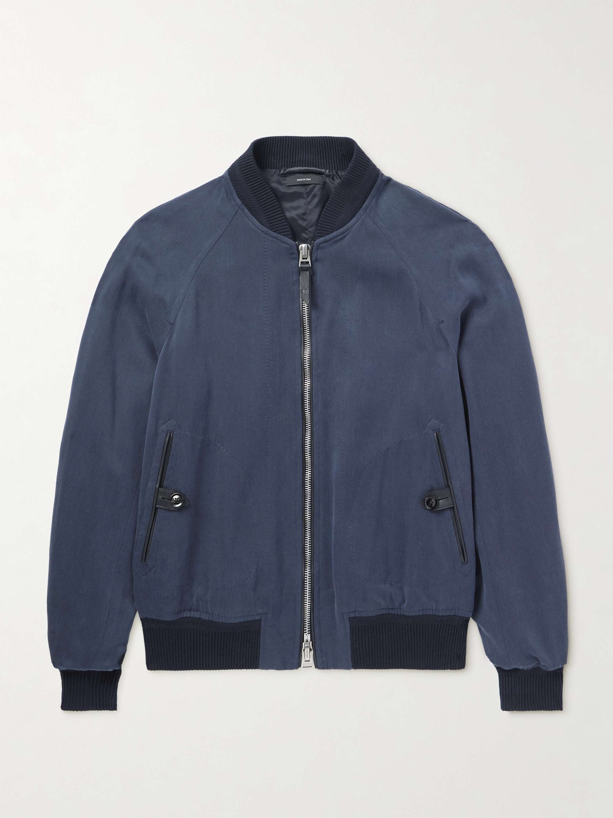 TOM FORD Leather-Trimmed Lyocell-Twill Bomber Jacket for Men