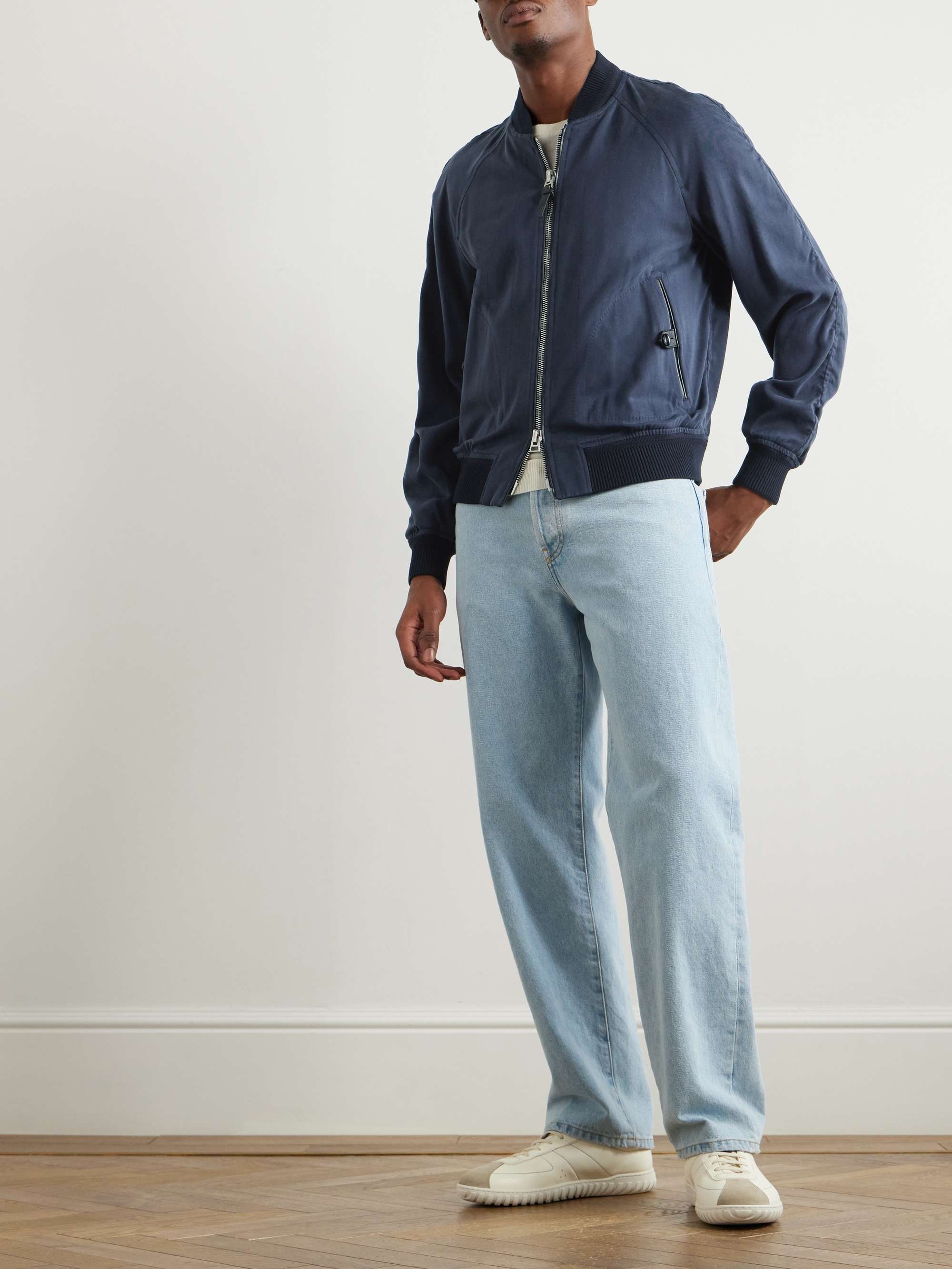 TOM FORD Leather-Trimmed Lyocell-Twill Bomber Jacket for Men