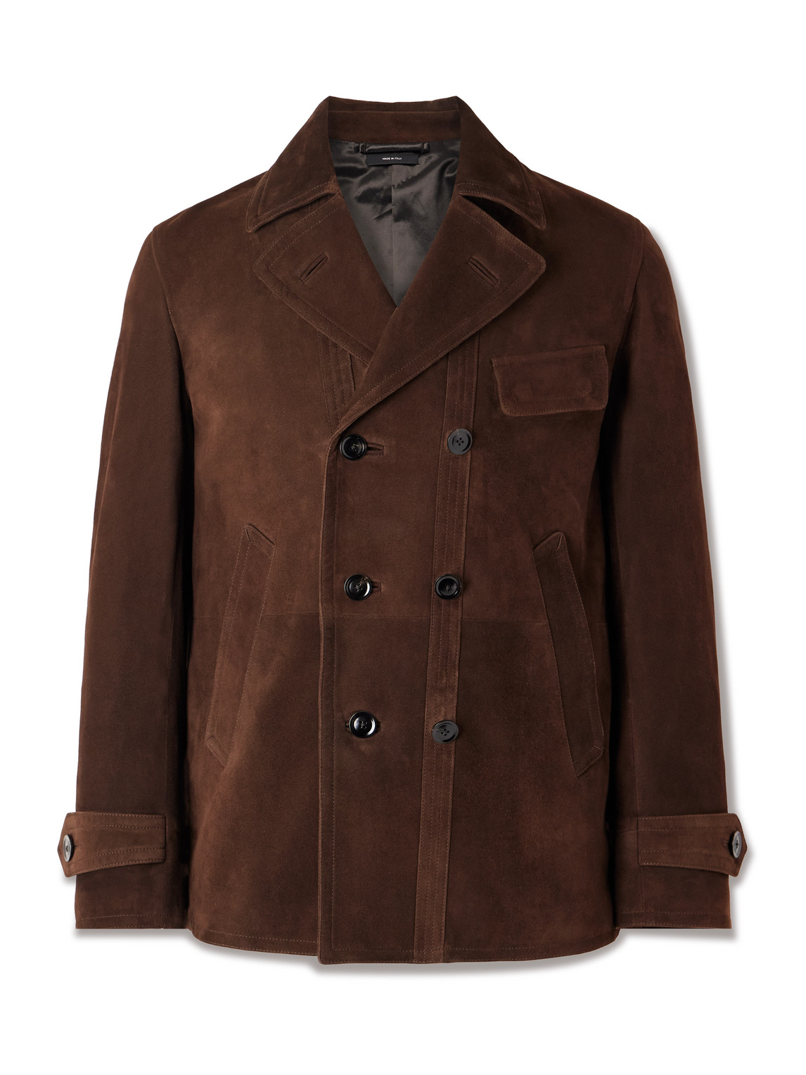 Tom Ford Double-breasted Suede Jacket In Brown