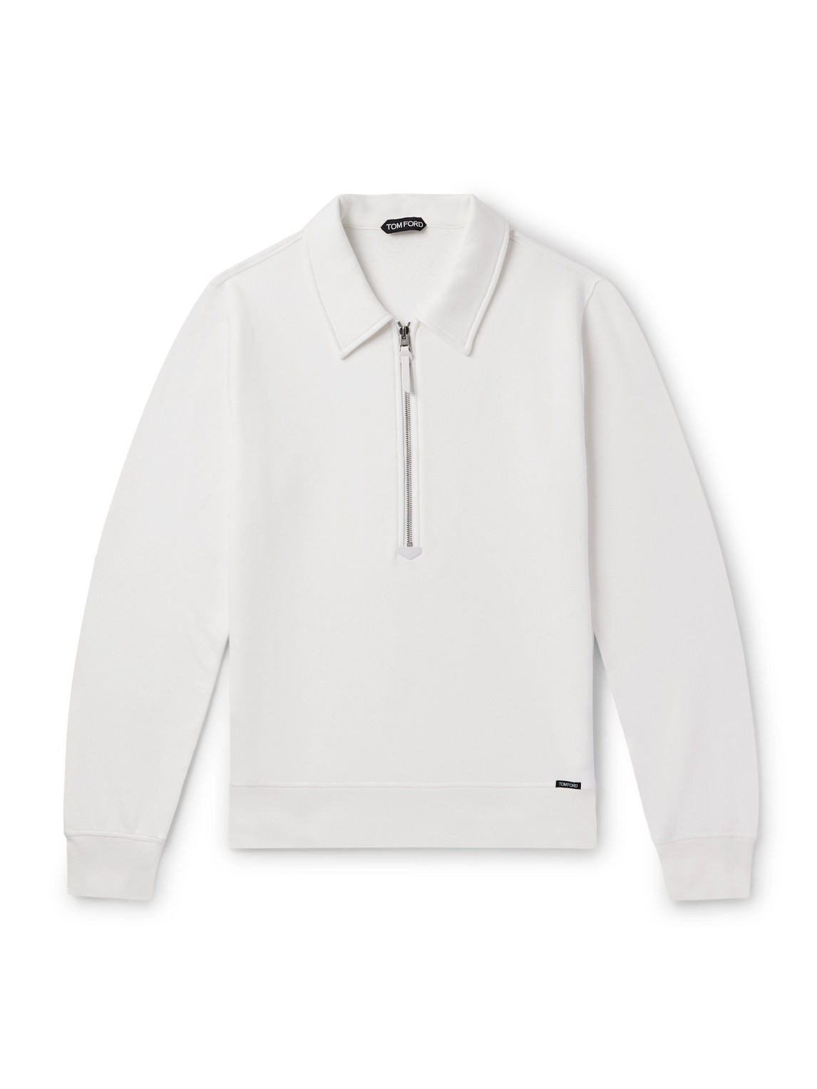 Leather-Trimmed Cotton and Cashmere-Blend Jersey Half-Zip Sweatshirt