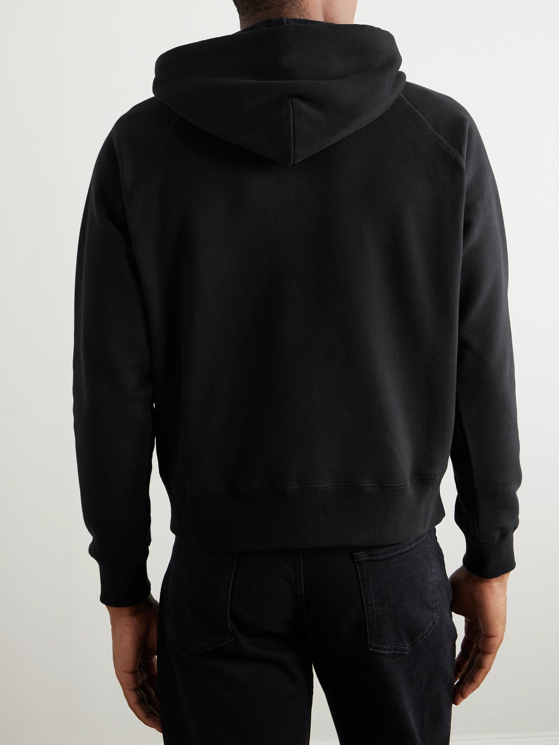 Shop Tom Ford Slim-fit Cotton-blend Jersey Zip-up Hoodie In Black