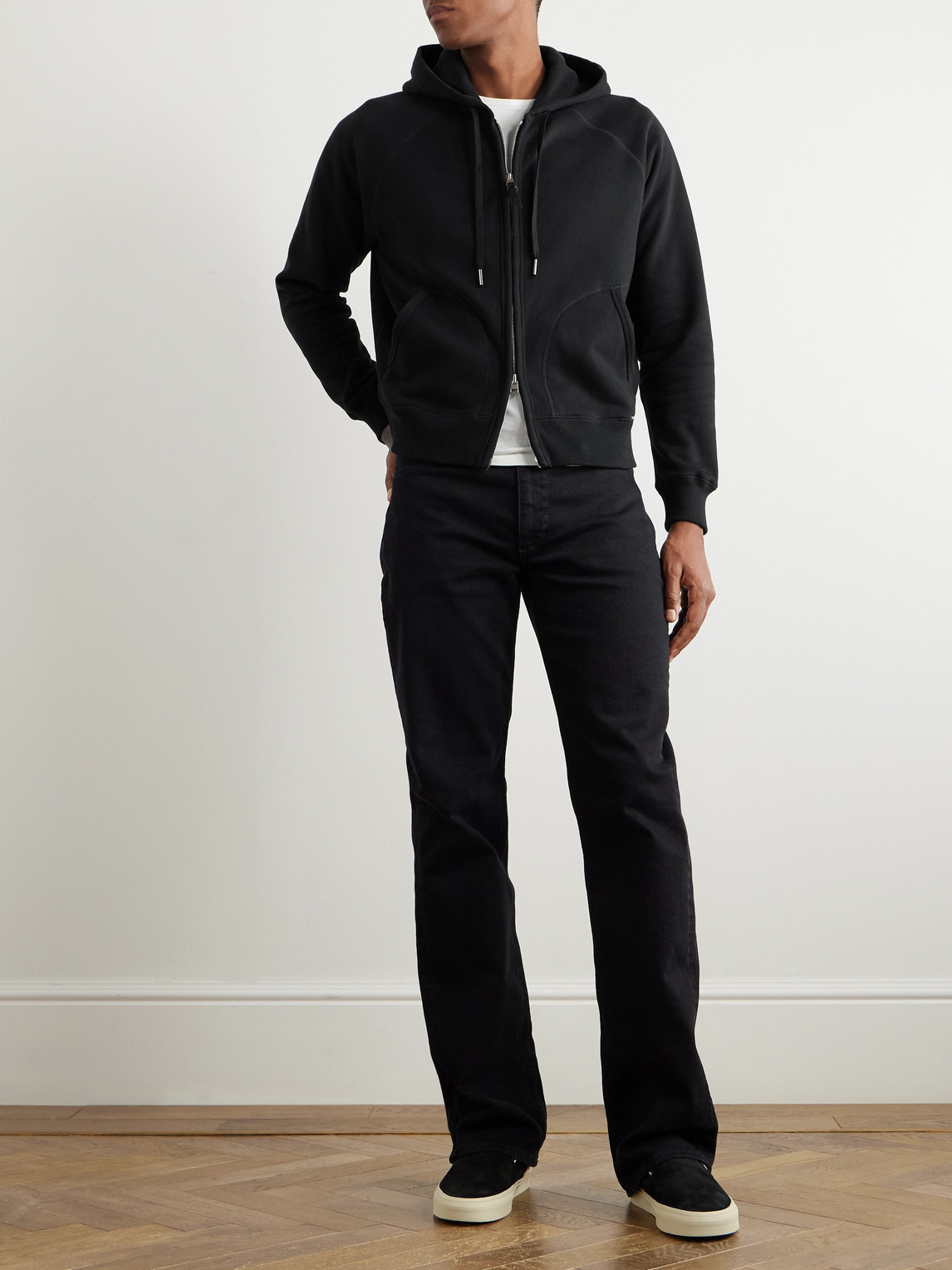 Shop Tom Ford Slim-fit Cotton-blend Jersey Zip-up Hoodie In Black