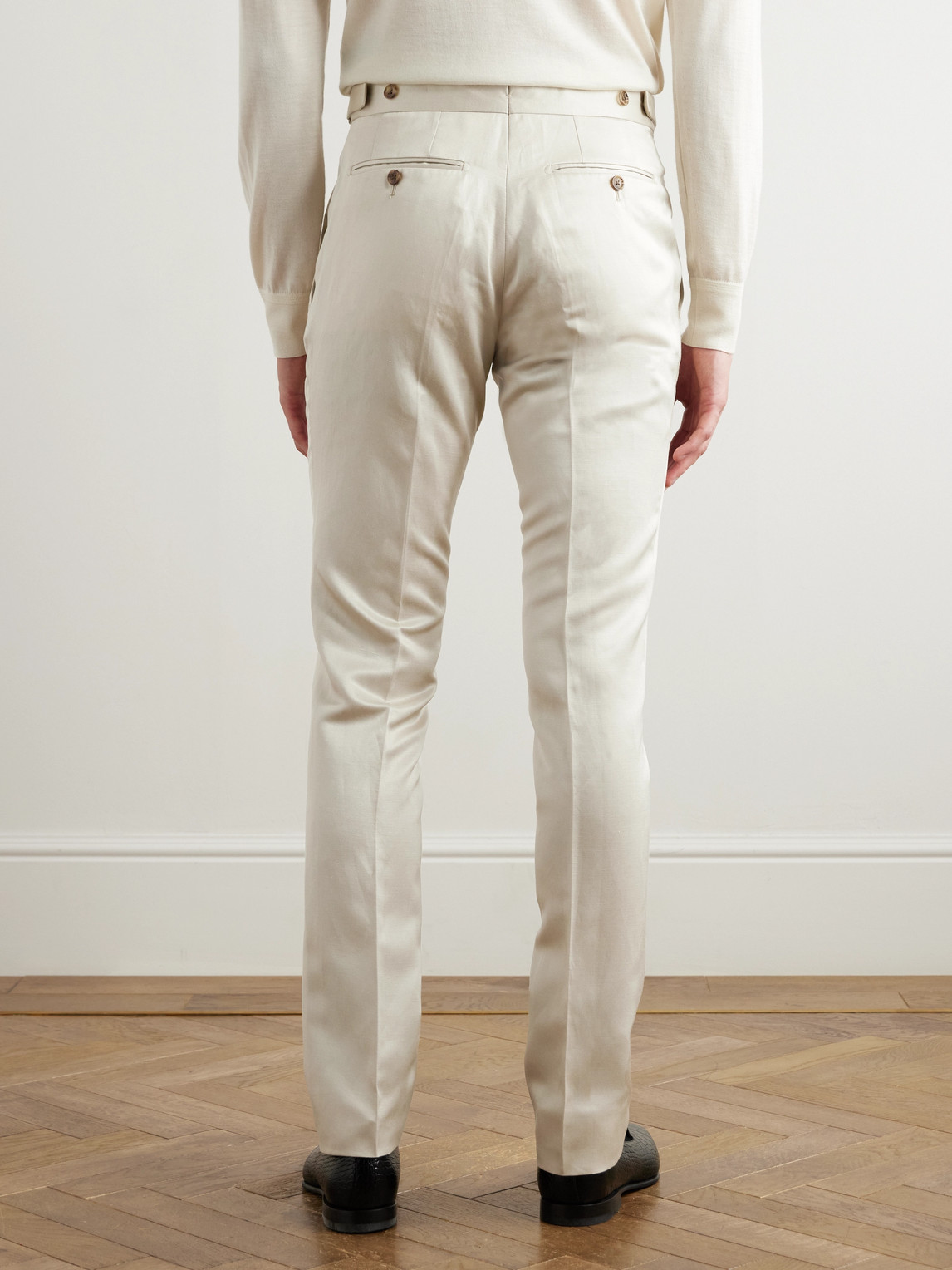 Tom Ford Dyllan Straight-leg Silk And Linen-blend Twill Suit Trousers In Neutrals