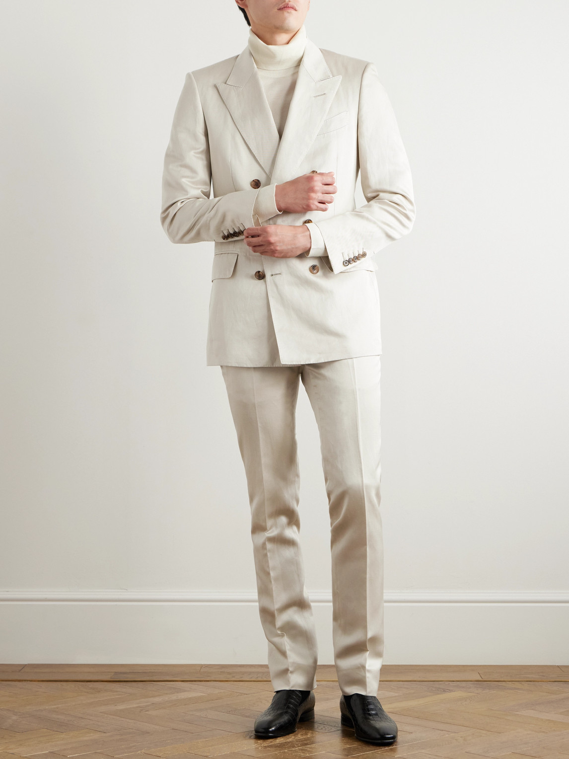 Tom Ford Dyllan Straight-leg Silk And Linen-blend Twill Suit Trousers In Neutrals