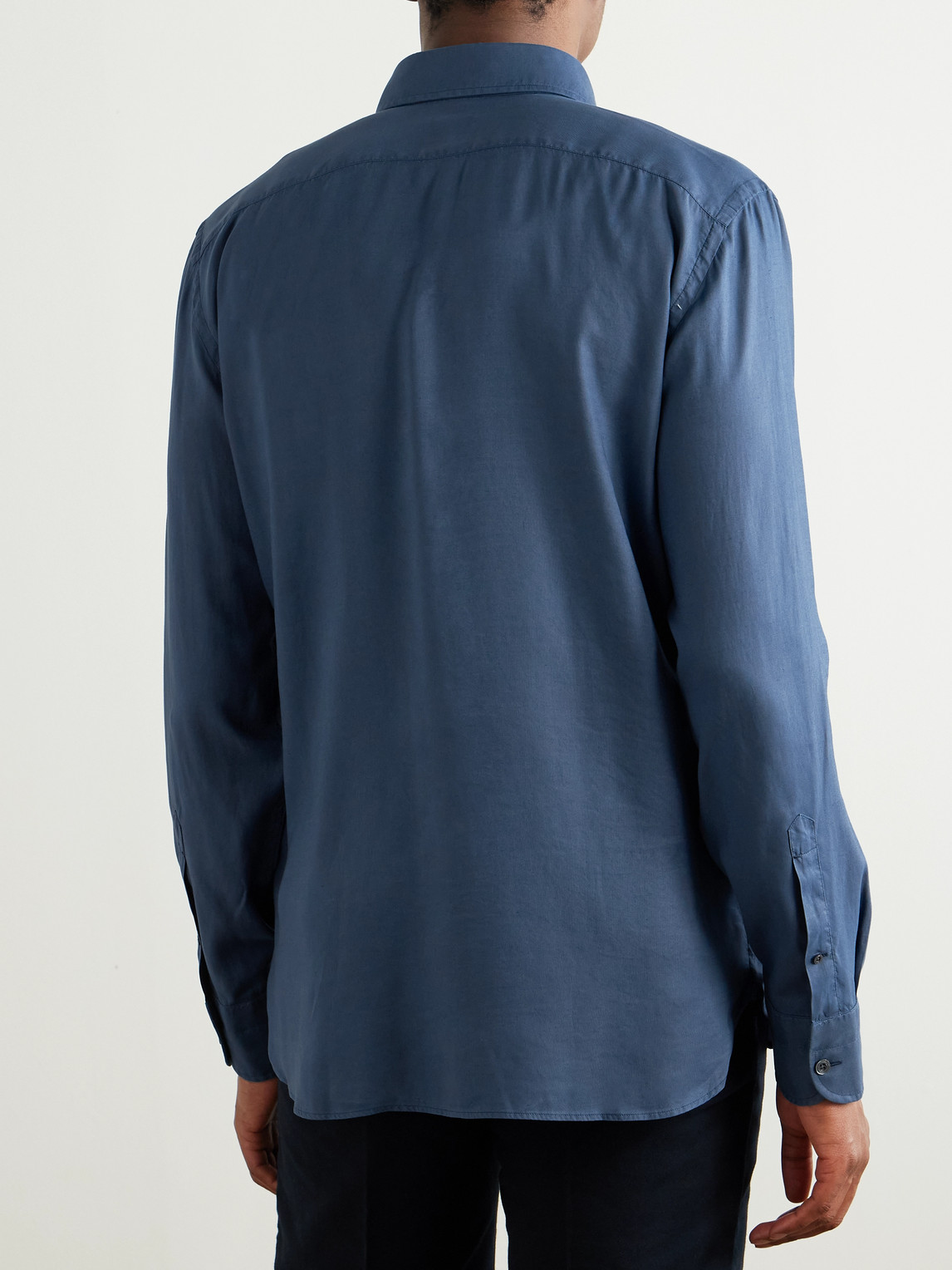 Tom Ford Button-down Collar Garment-dyed Lyocell Shirt In Blue