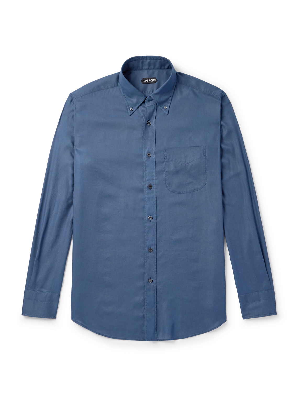 Tom Ford Button-down Collar Garment-dyed Lyocell Shirt In Blue