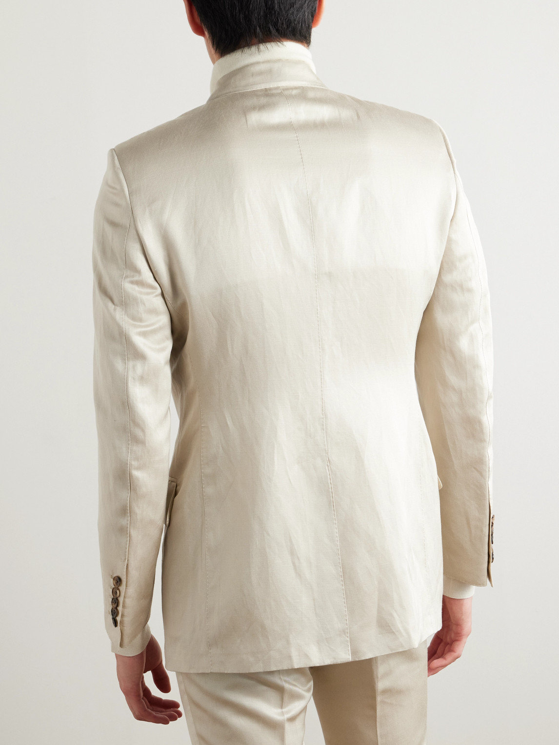 Tom Ford Dyllan Double-breasted Silk And Linen-blend Twill Suit Jacket In Neutrals