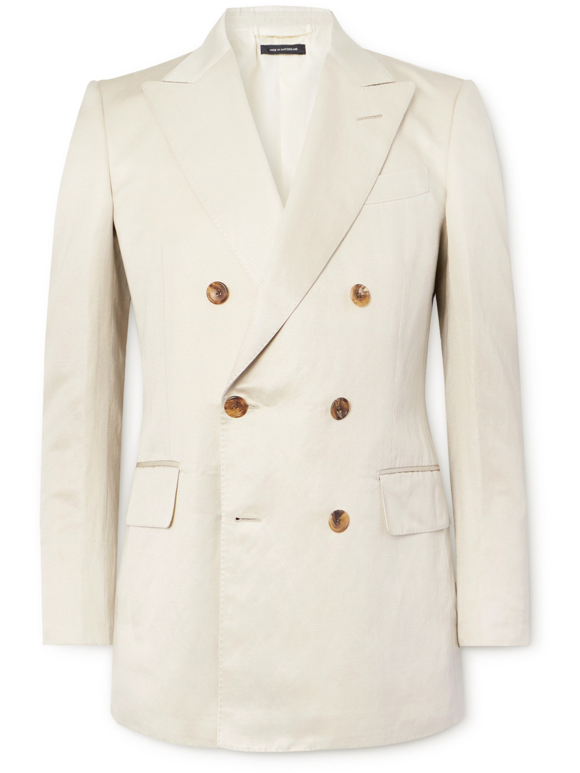Tom Ford Dyllan Double-breasted Silk And Linen-blend Twill Suit Jacket In Neutrals