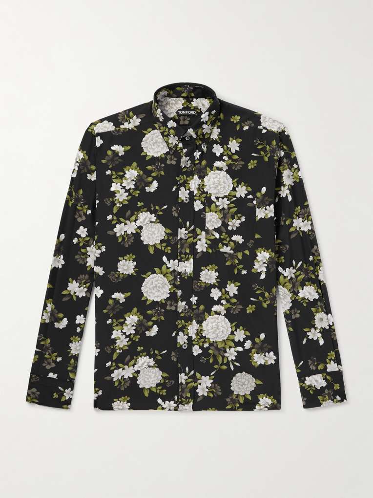 Tom Ford — Hendrix Button-Down Collar Floral-Print Silk-Crepe Shirt