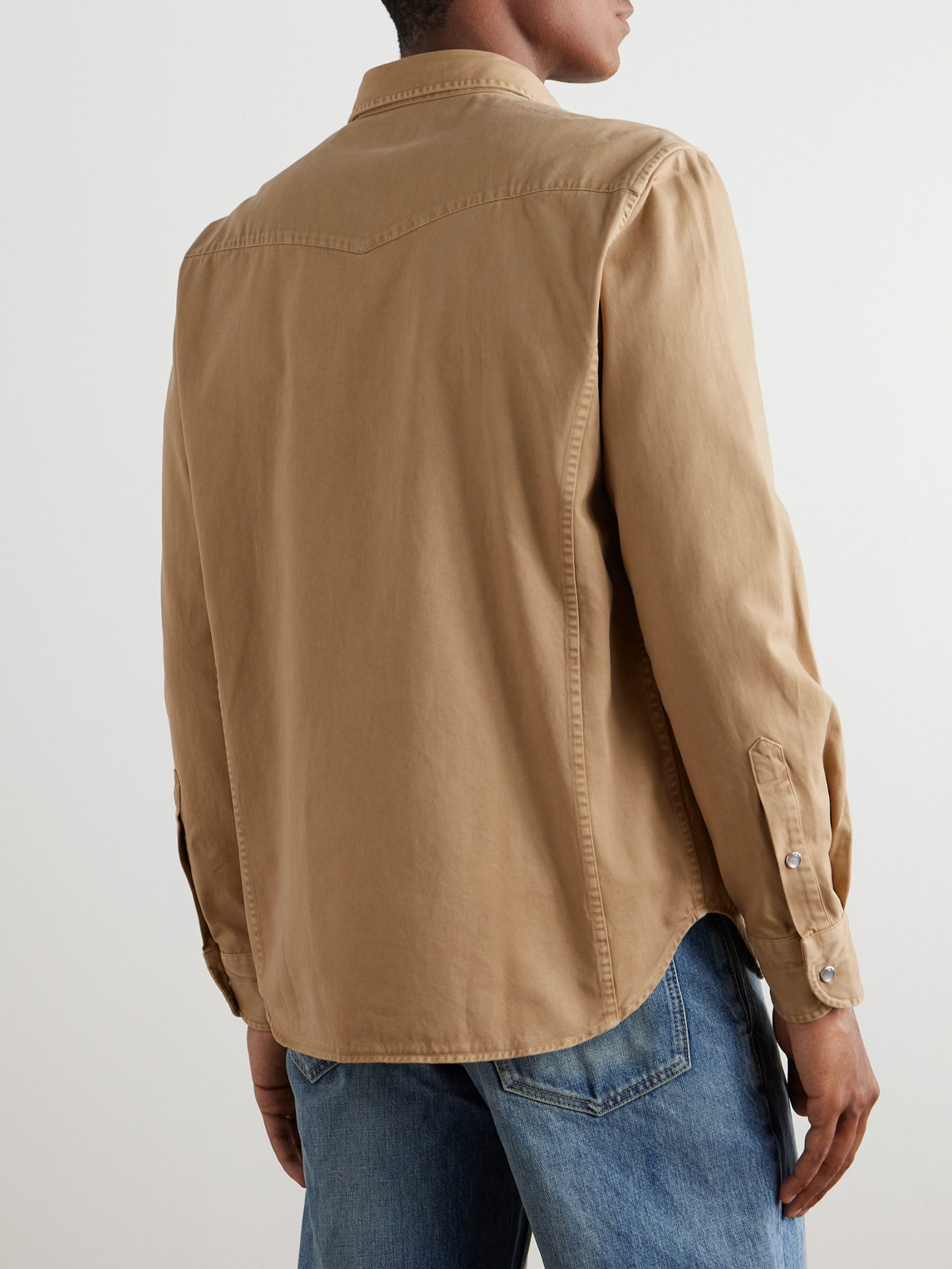 Tom Ford Slim-fit Garment-dyed Cotton-twill Western Shirt In Neutrals