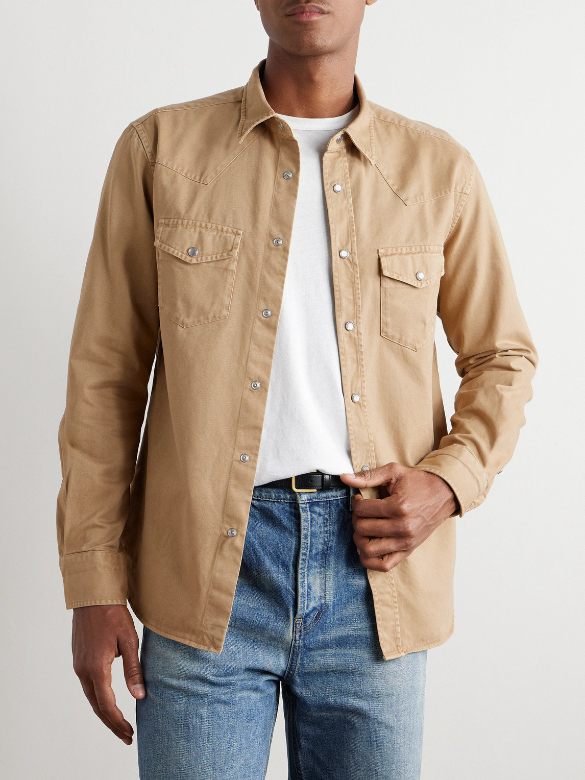 Tom Ford Slim-fit Garment-dyed Cotton-twill Western Shirt In Neutrals