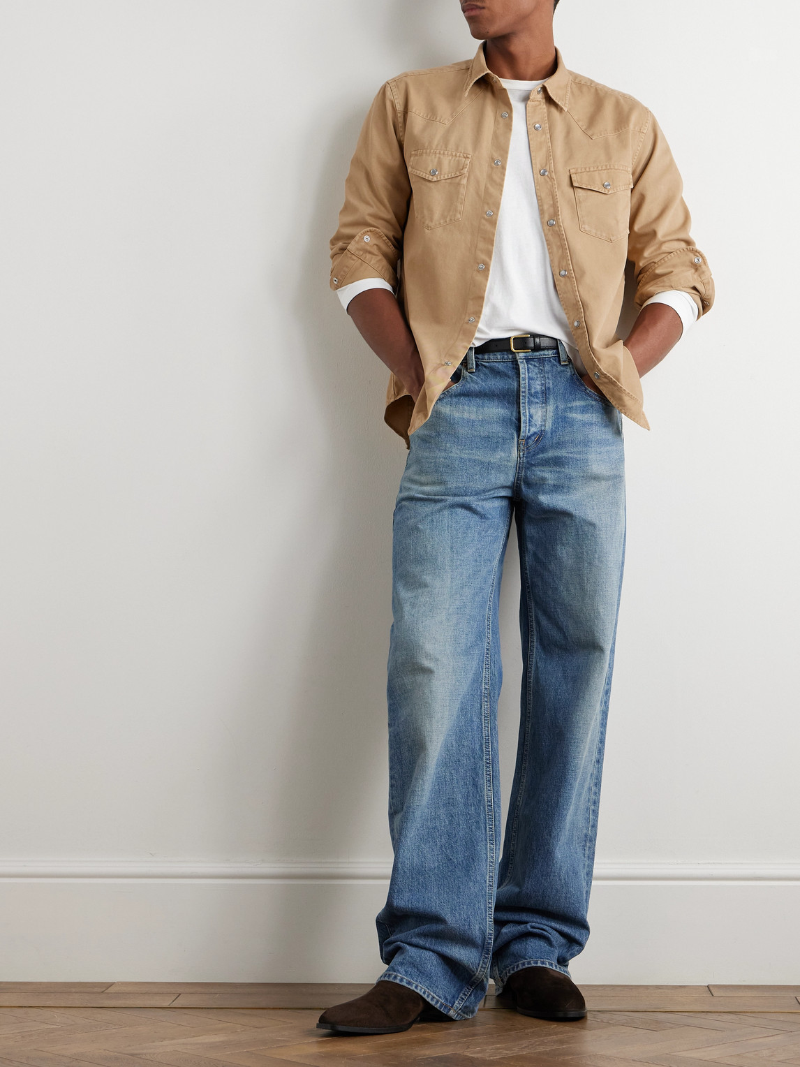 Tom Ford Slim-fit Garment-dyed Cotton-twill Western Shirt In Neutrals