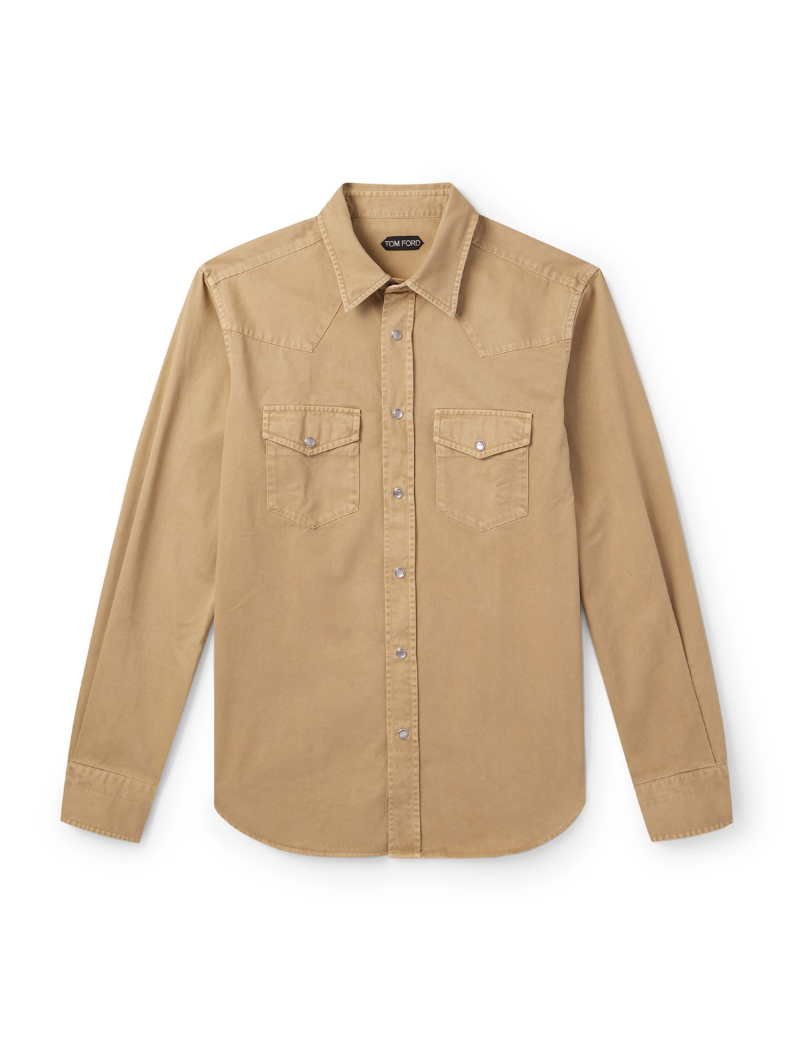 Tom Ford Slim-fit Garment-dyed Cotton-twill Western Shirt In Neutrals