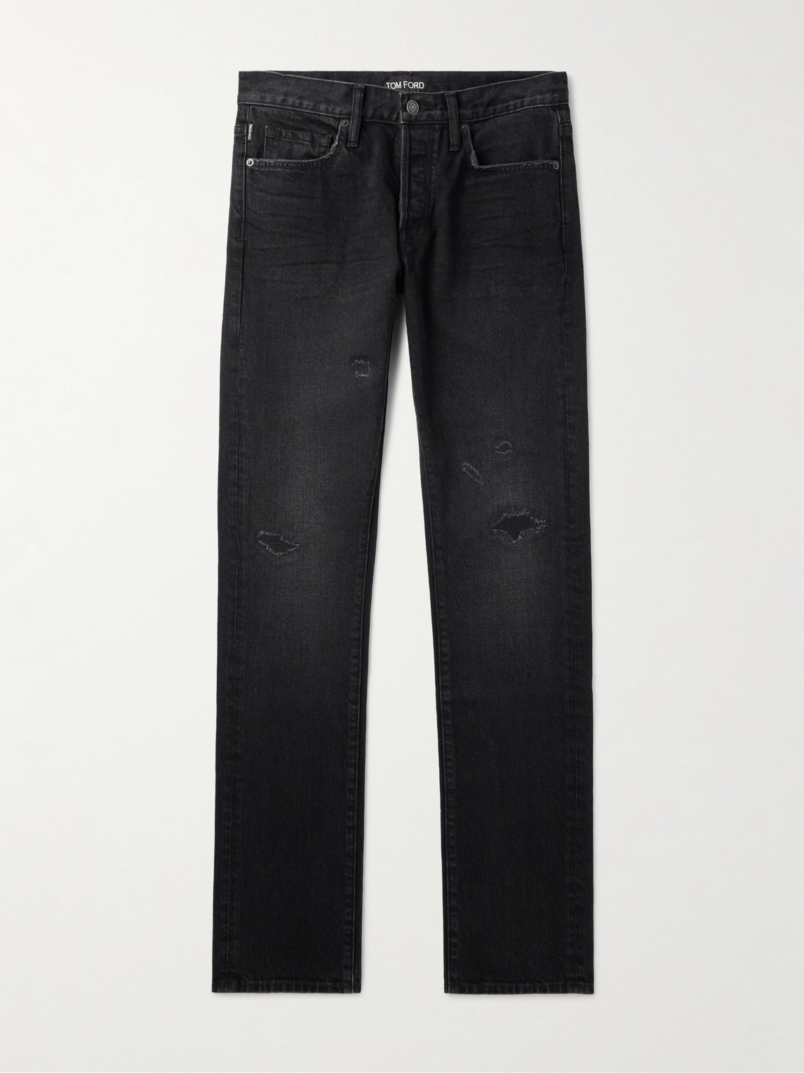 Tom Ford Slim-fit Distressed Selvedge Jeans In Black