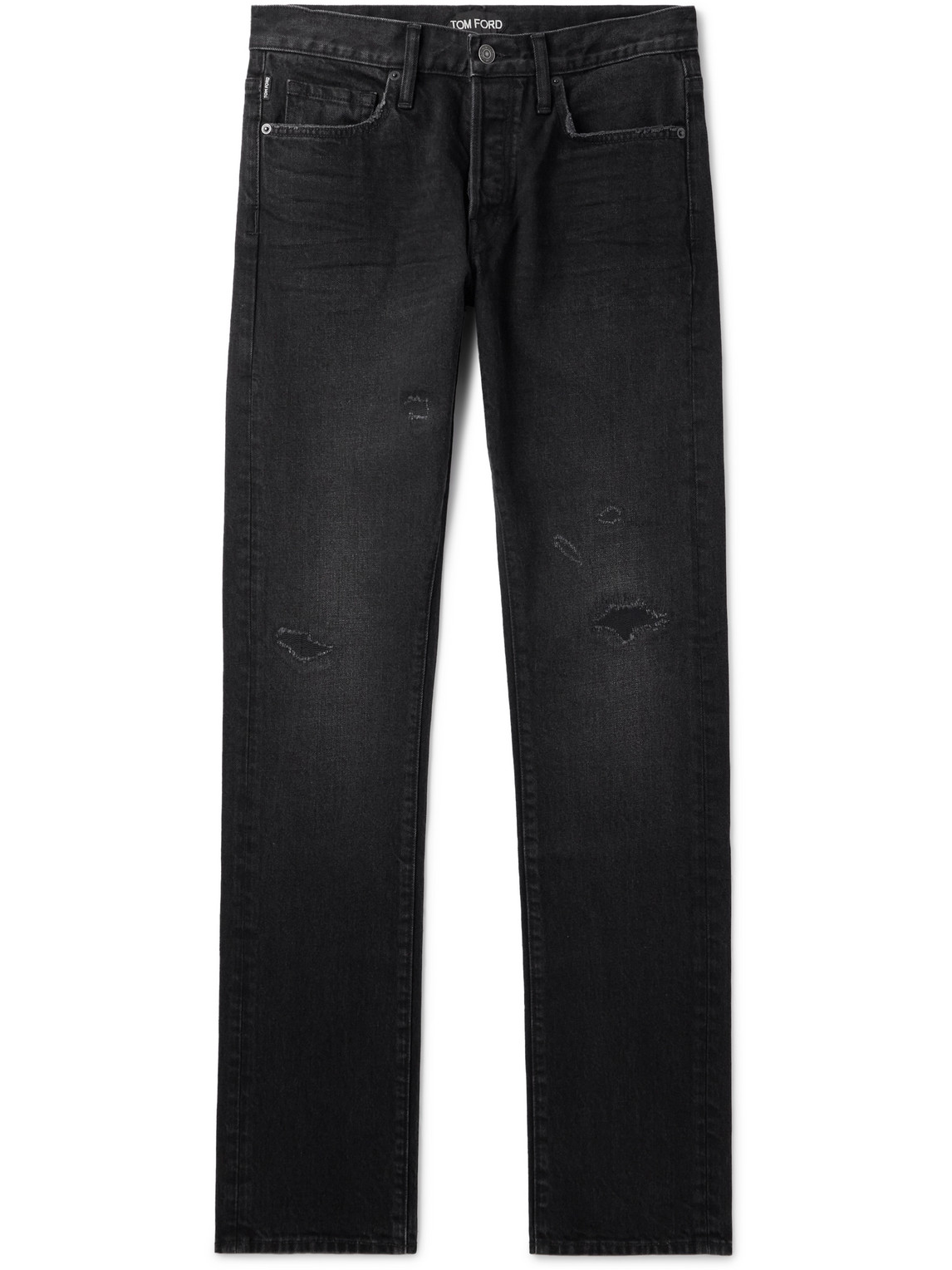 Tom Ford Slim-fit Distressed Selvedge Jeans In Black