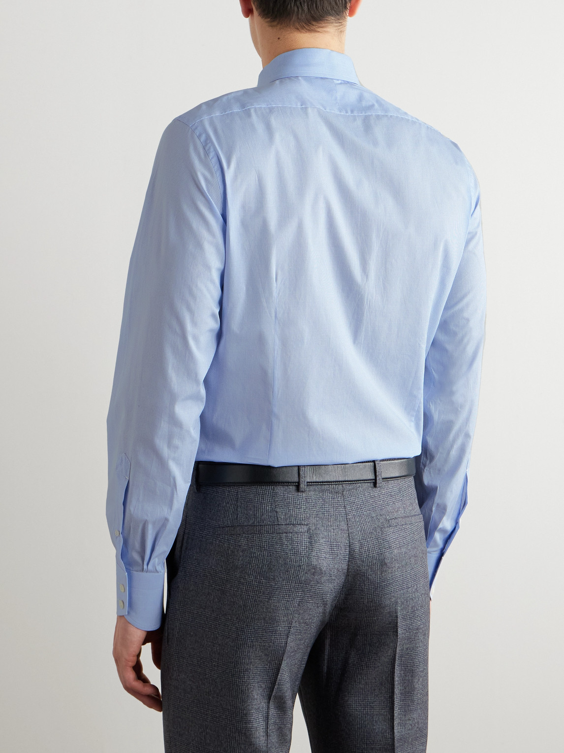 Tom Ford Slim-fit Cutaway-collar Checked Cotton-poplin Shirt In Blue