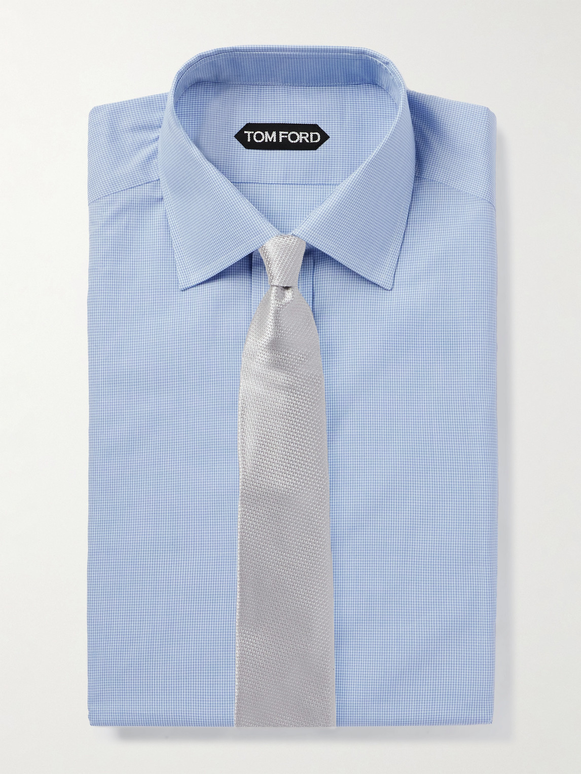 Tom Ford Slim-fit Cutaway-collar Checked Cotton-poplin Shirt In Blue