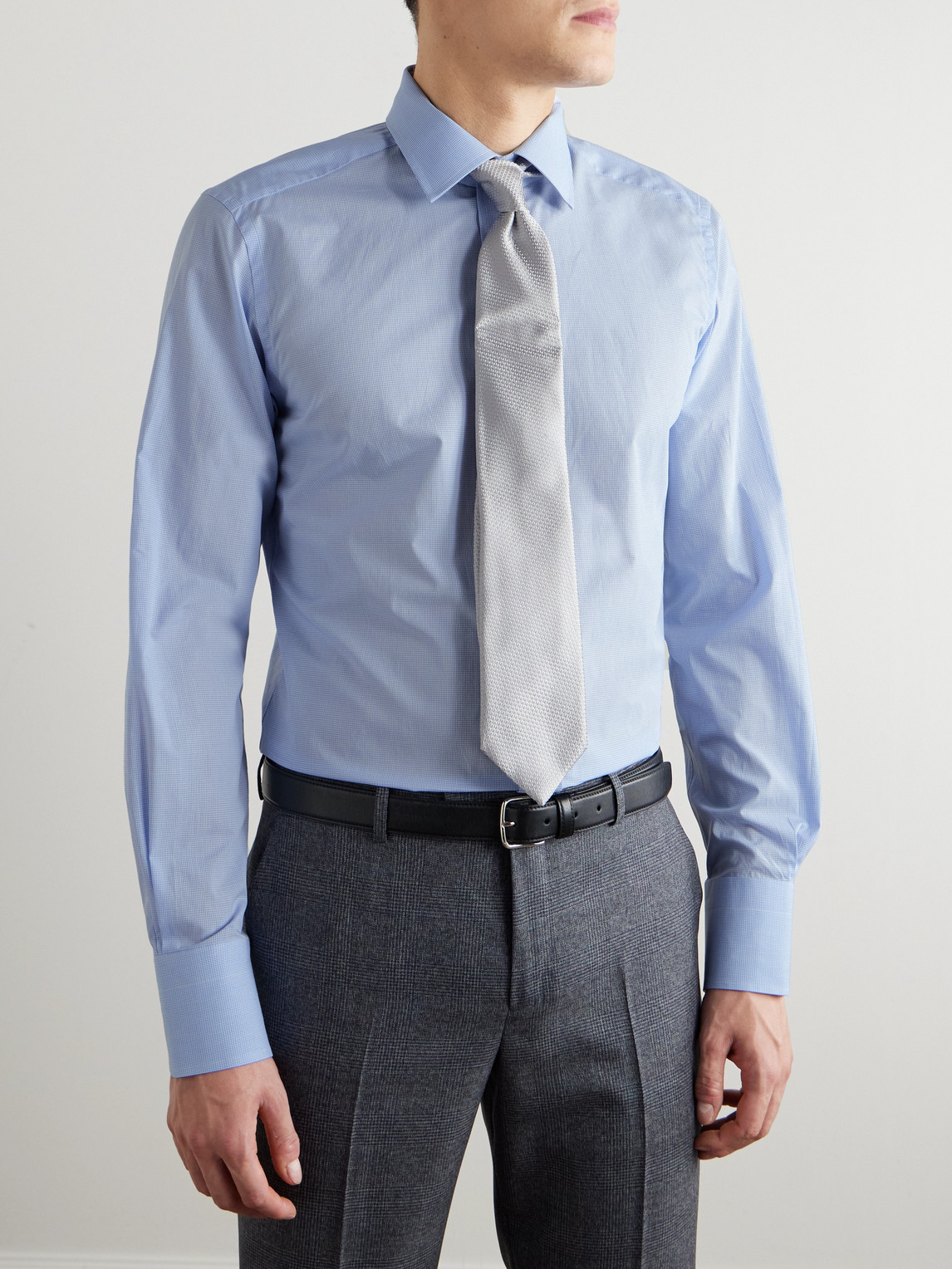 Tom Ford Slim-fit Cutaway-collar Checked Cotton-poplin Shirt In Blue