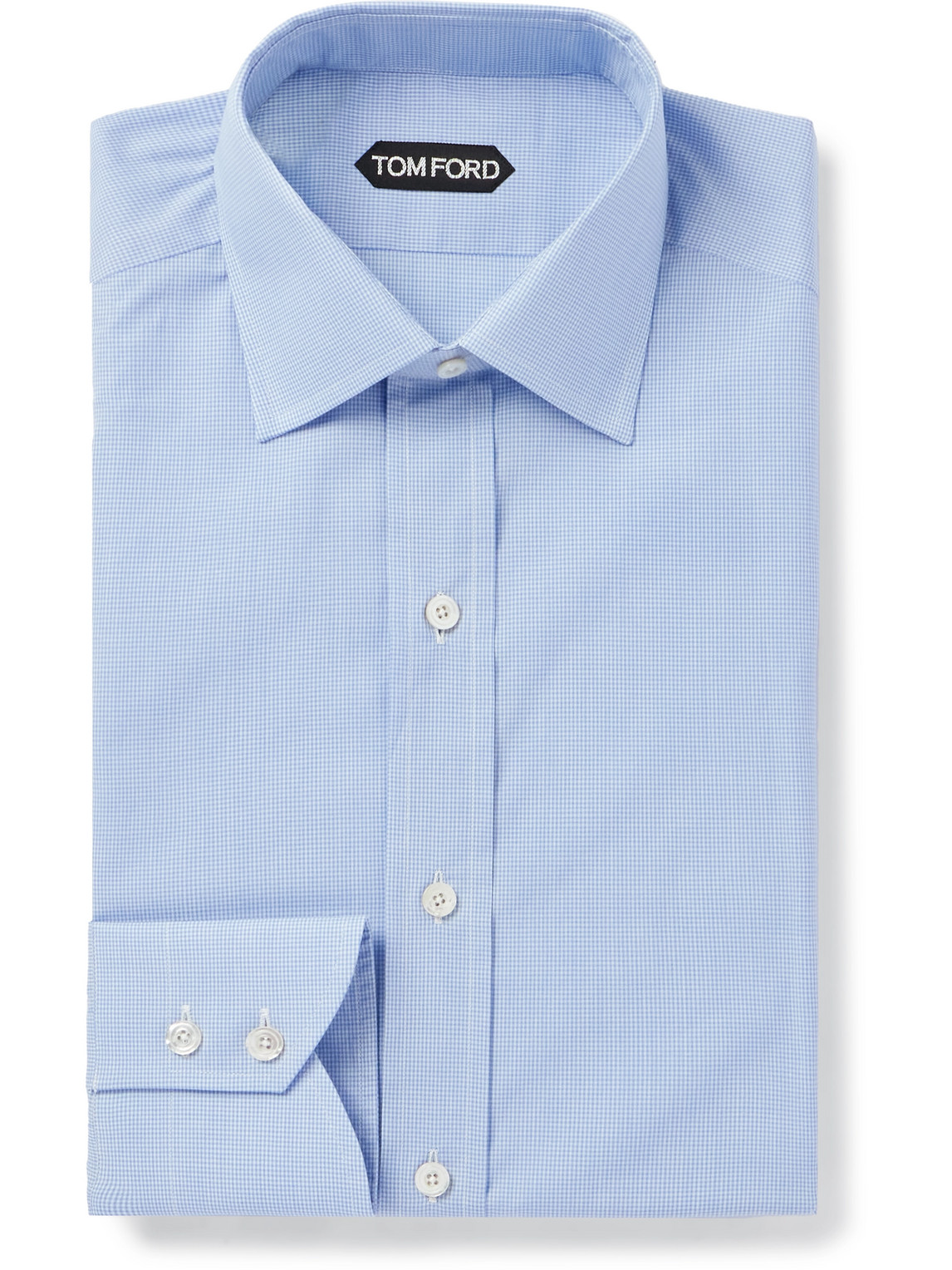 Tom Ford Slim-fit Cutaway-collar Checked Cotton-poplin Shirt In Blue