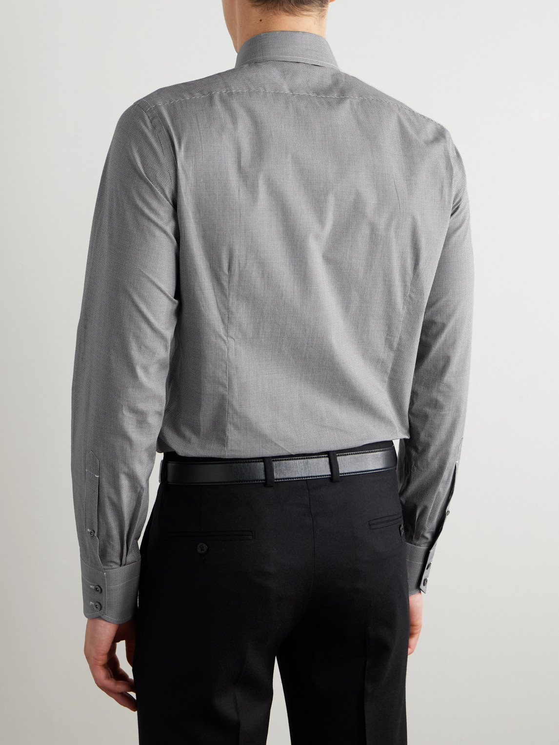 Tom Ford Slim-fit Cutaway-collar Checked Cotton-poplin Shirt In Black