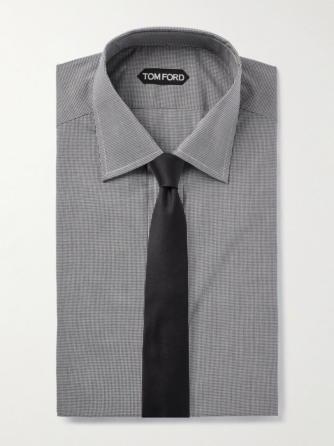 Tom Ford Slim-fit Cutaway-collar Checked Cotton-poplin Shirt In Black