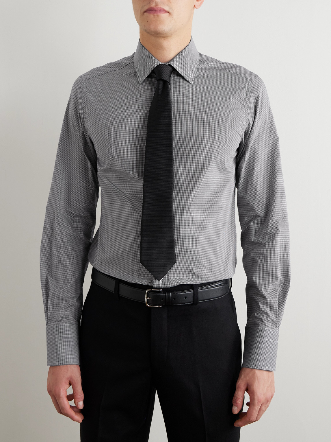 Tom Ford Slim-fit Cutaway-collar Checked Cotton-poplin Shirt In Black