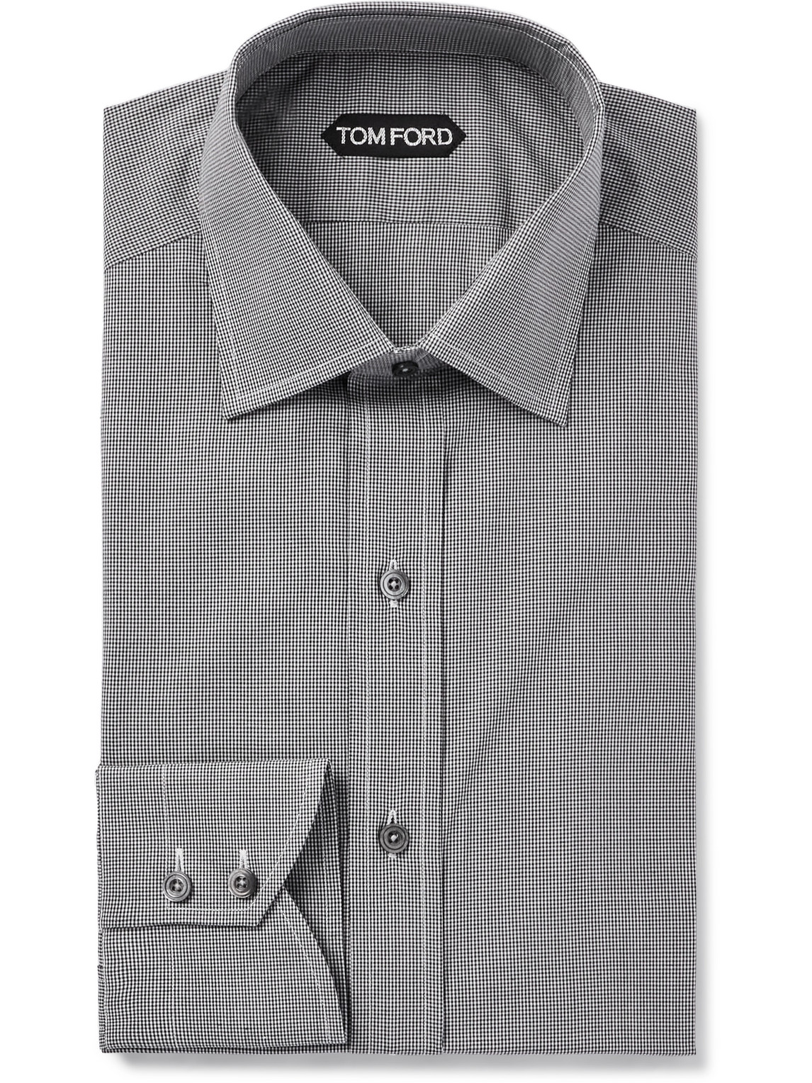 Tom Ford Slim-fit Cutaway-collar Checked Cotton-poplin Shirt In Black