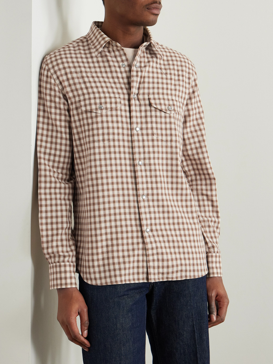 Tom Ford Checked Button-up Shirt In Brown