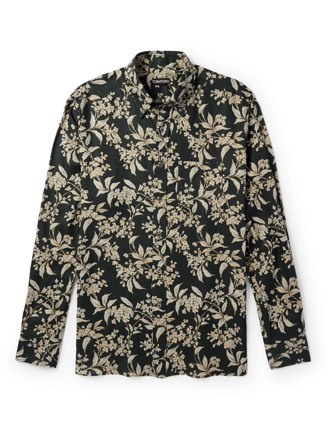 Tom Ford Collared Shirt With Floral Pattern And Long Sleeves In Green