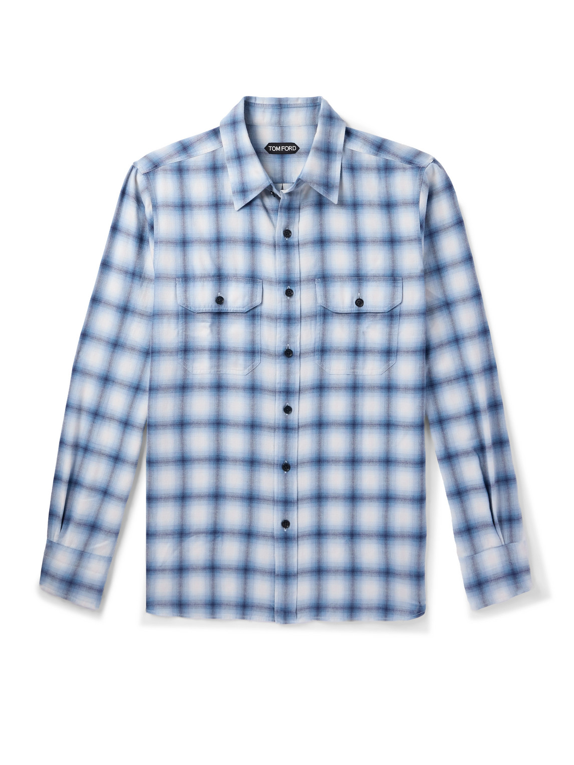 Tom Ford Checked Cotton-blend Flannel Shirt In Blue